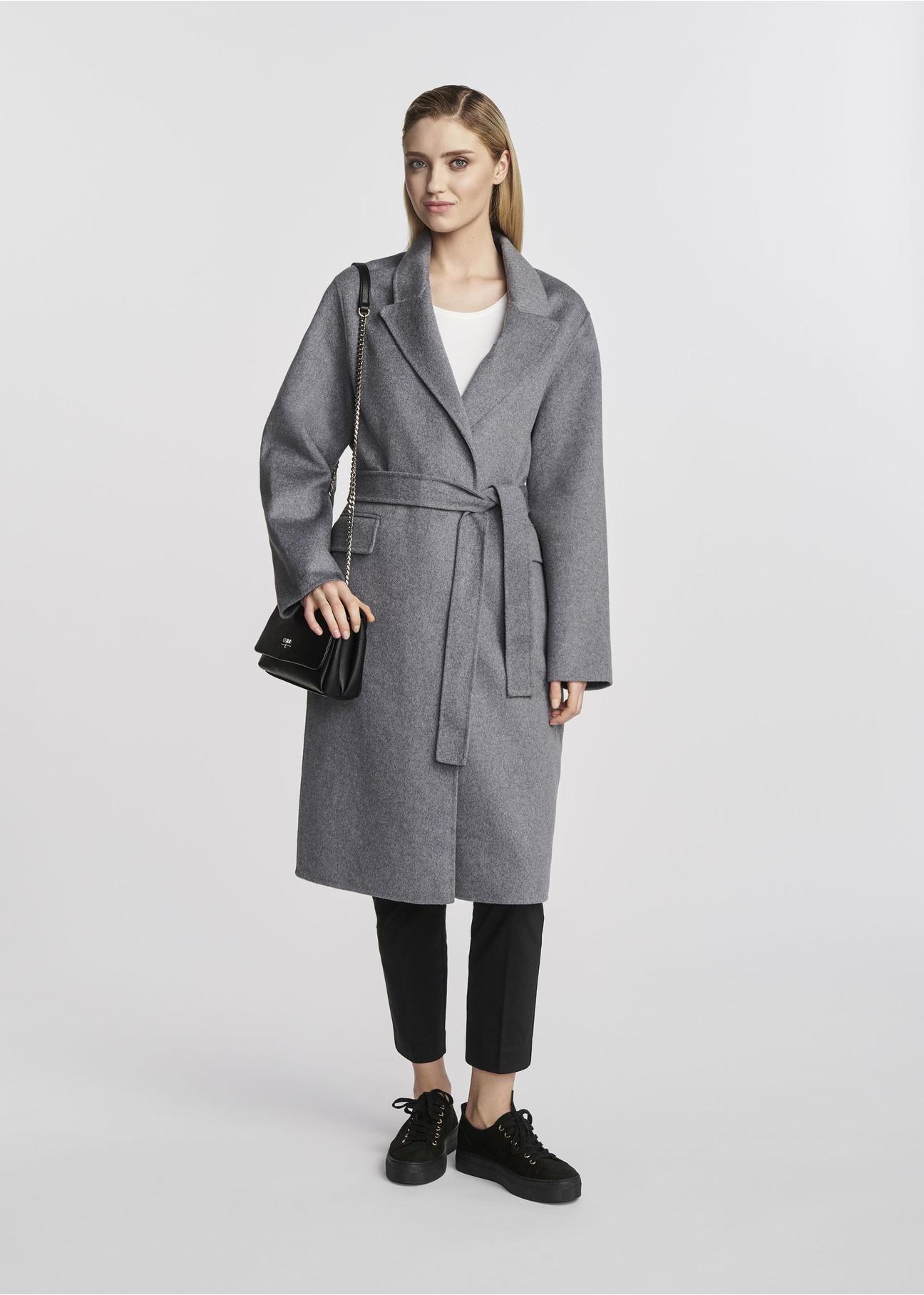 Gray woolen women's coat PLADT-0051-91(W25)-02