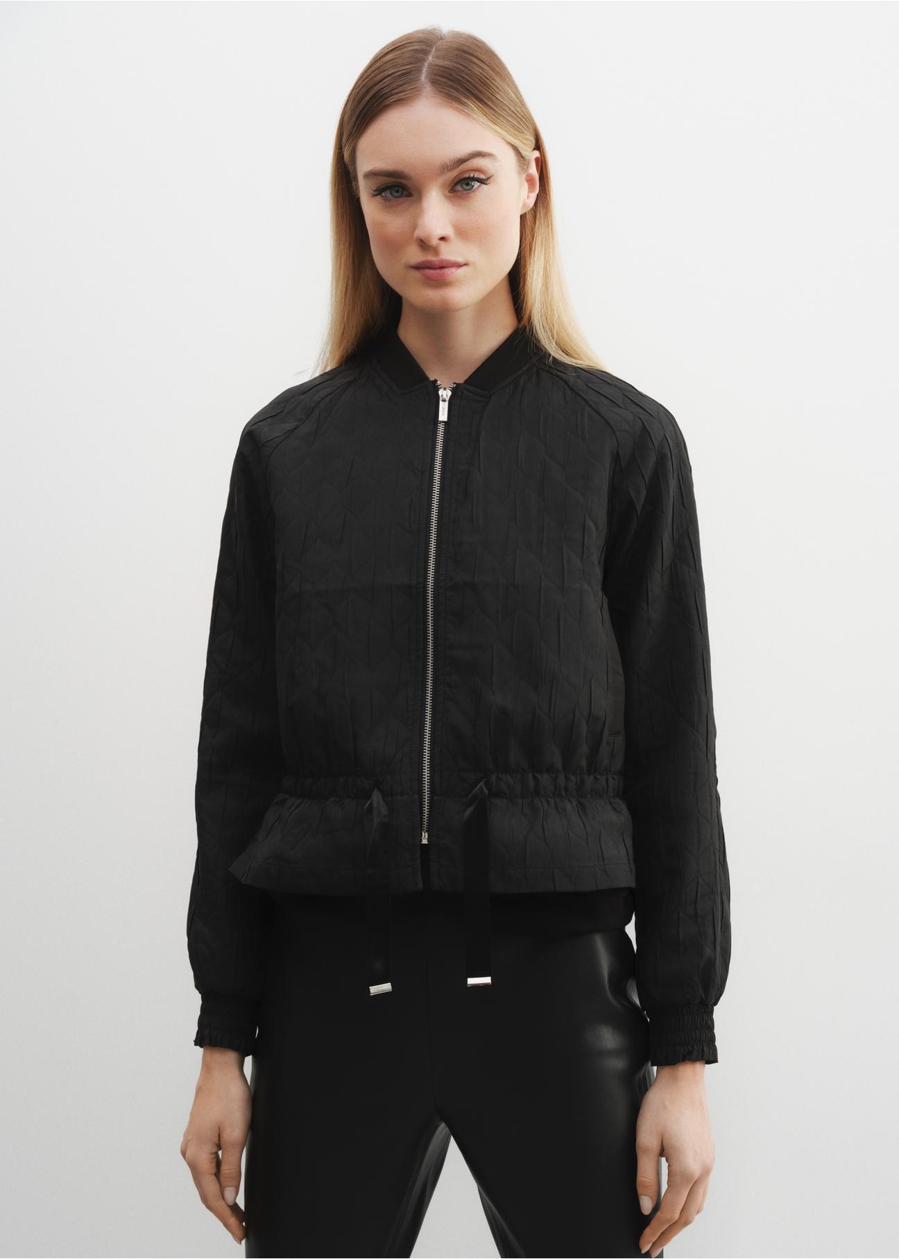 Women's black jacket with binding KURDT-0199-99(W23)-02