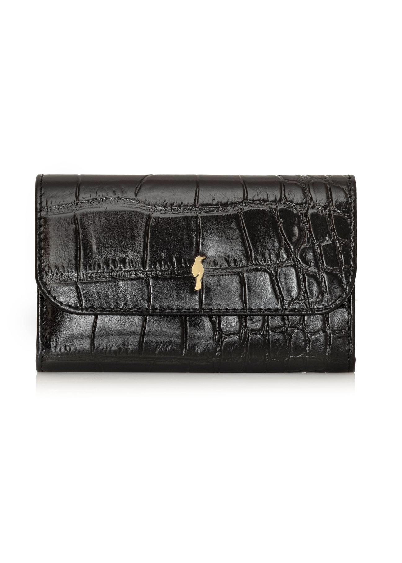 Black women's leather wallet with croco motif PORES-0921-99(Z24)-01