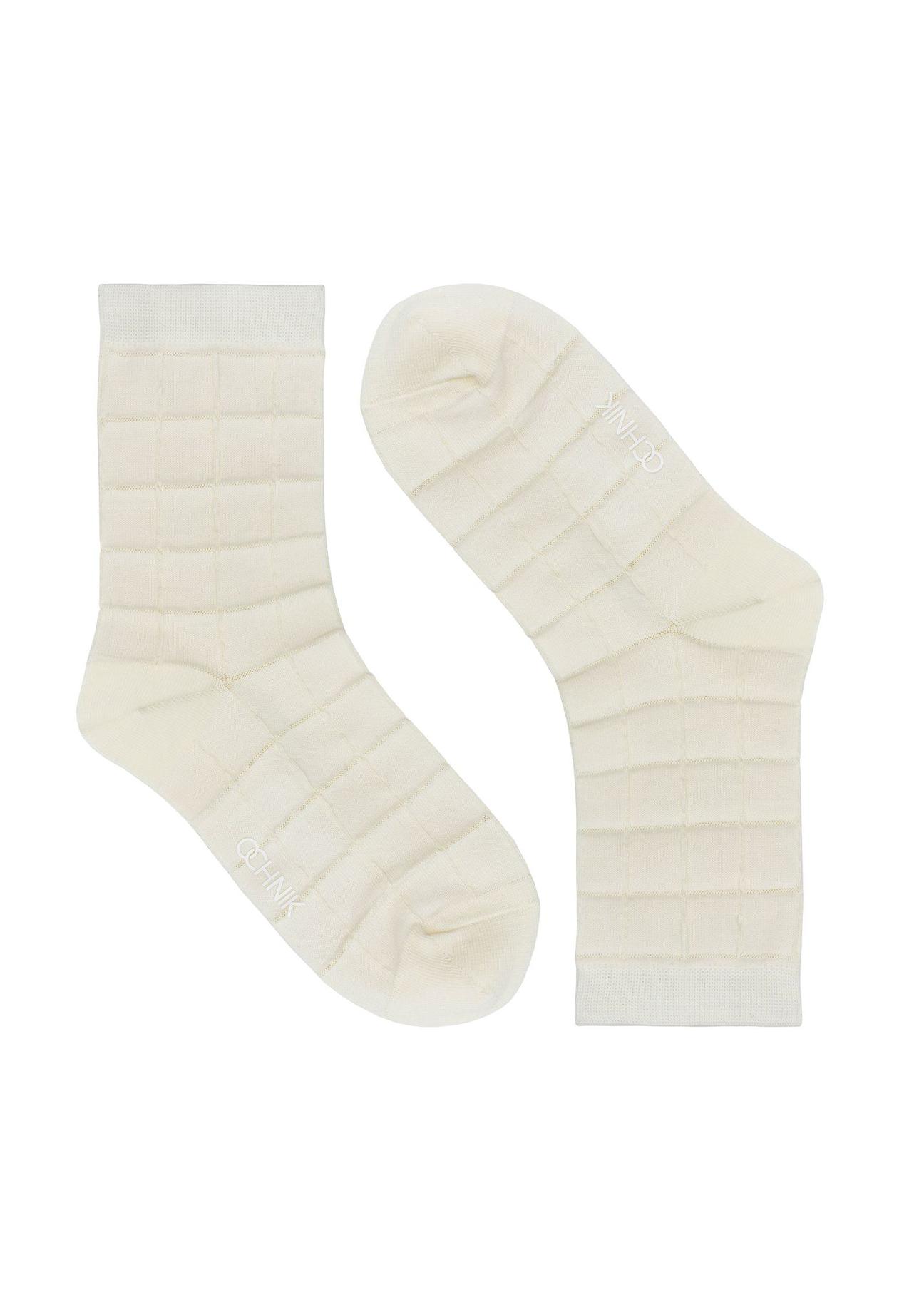 Cream long women's socks SKADT-0070-12(Z24)-01