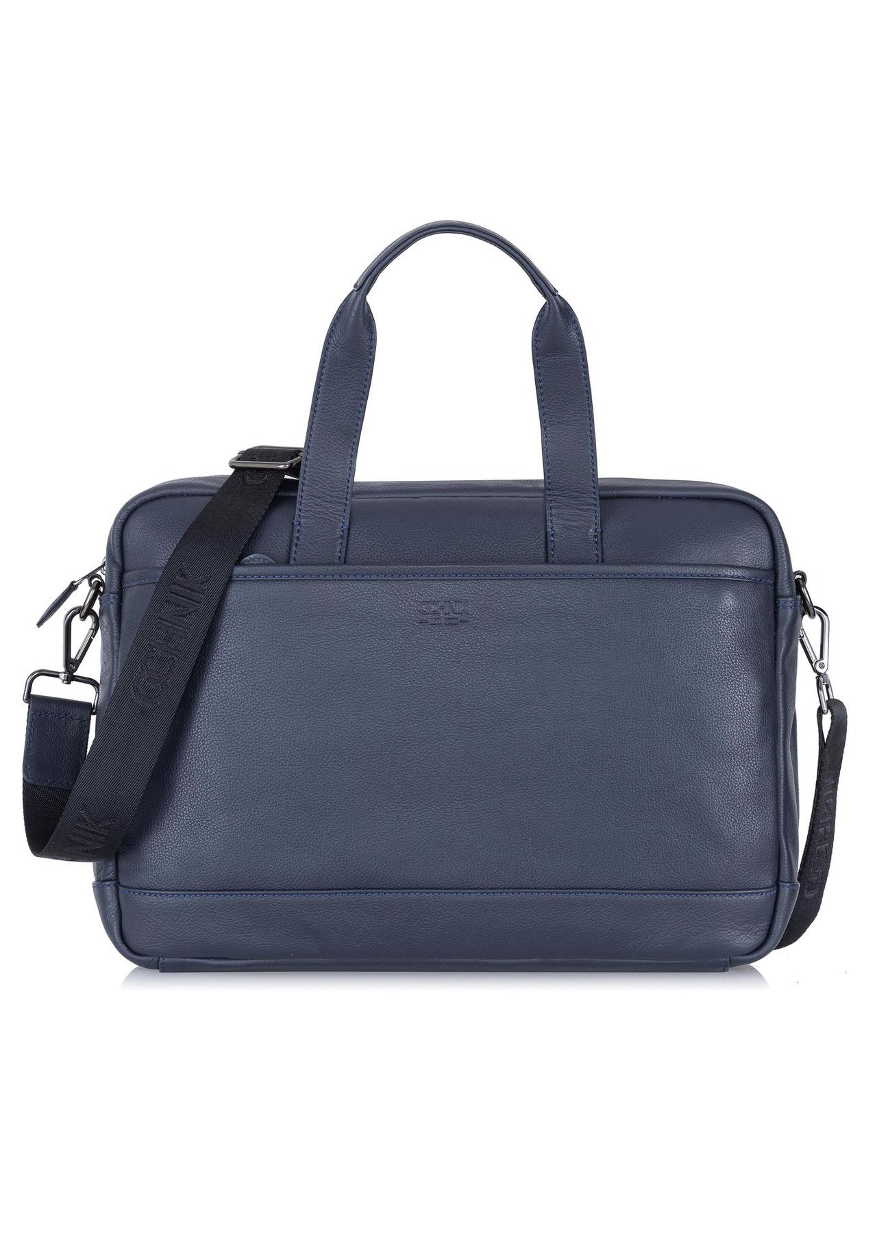 Capacious navy blue leather men's bag TORMS-0015A-69(W24)-01