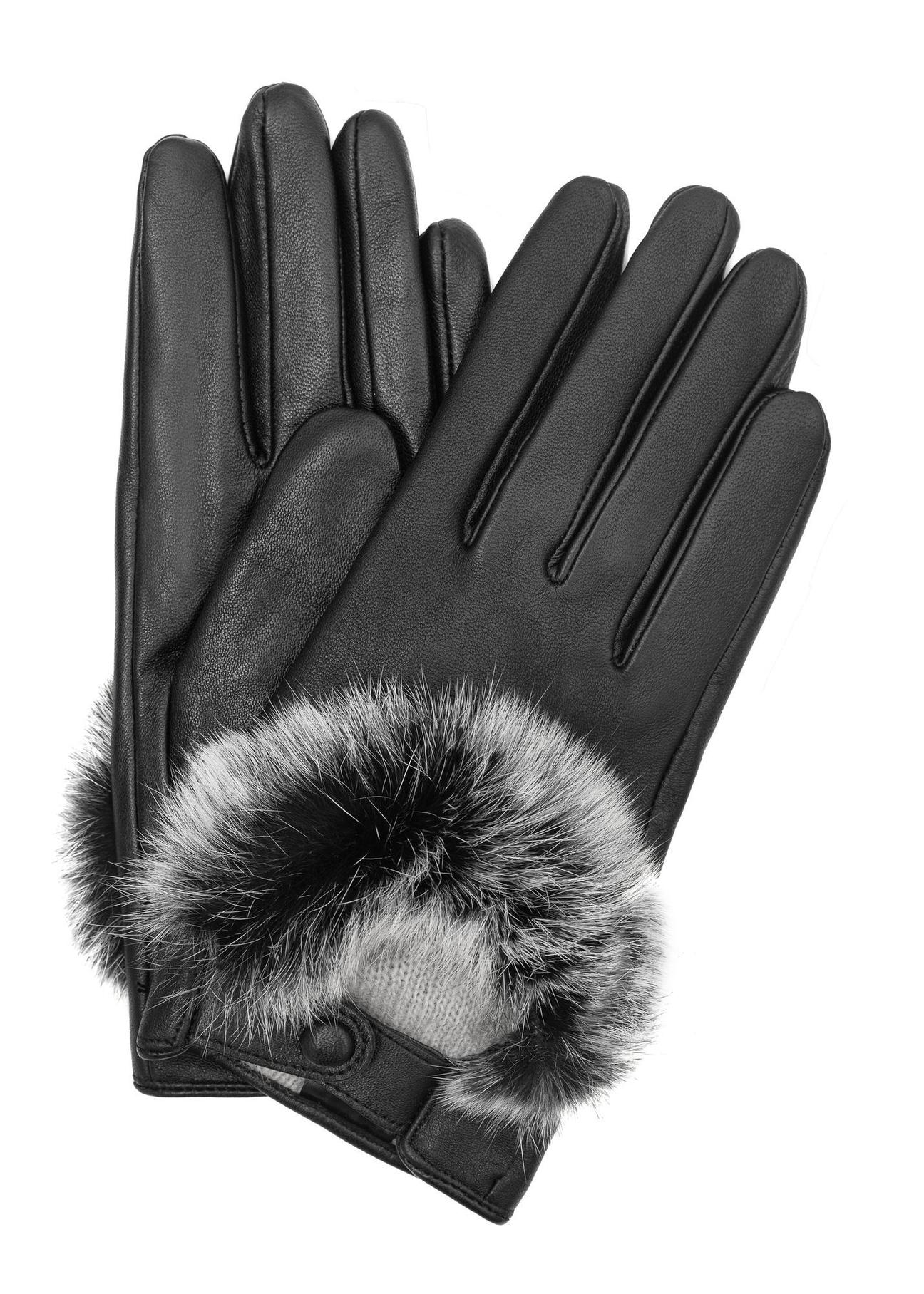 Black leather women's gloves REKDS-0089-99(Z24)-01