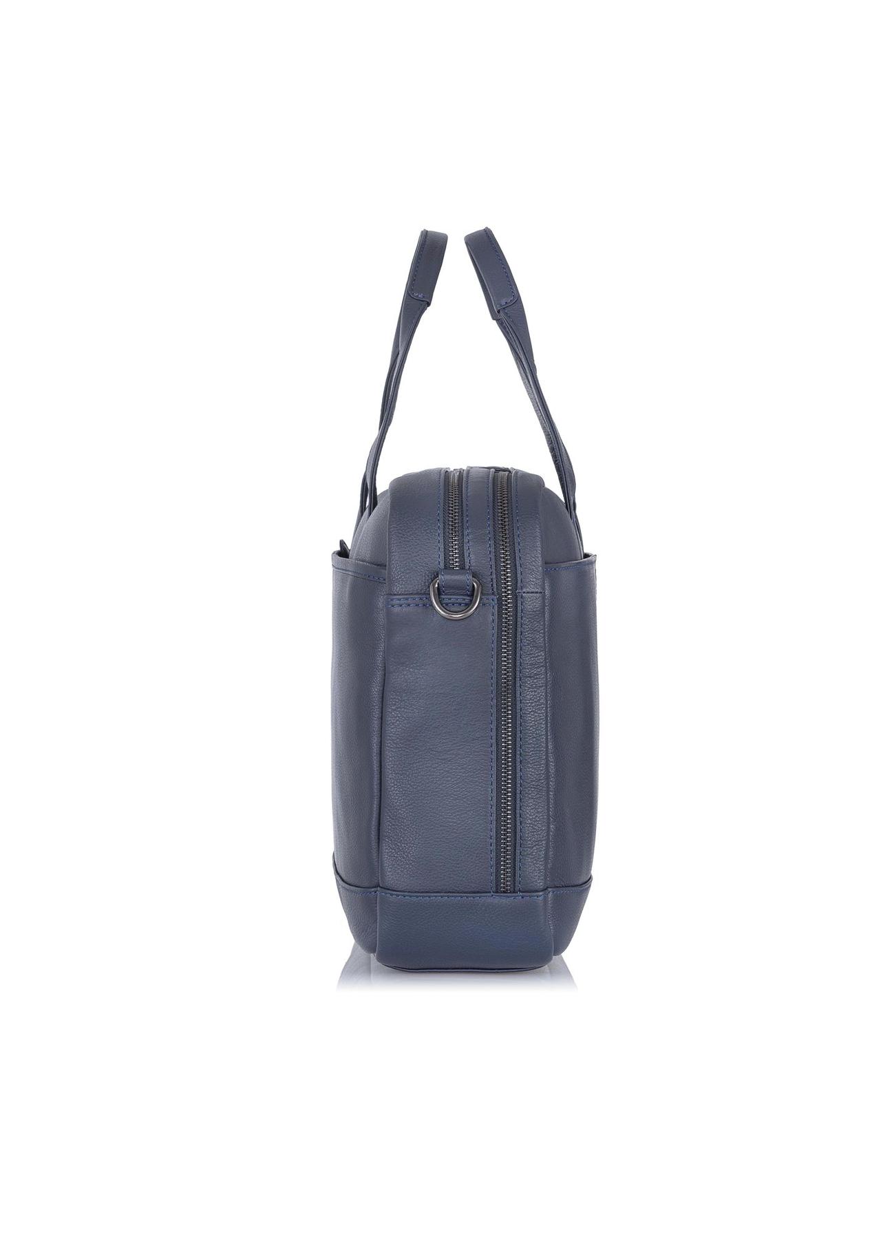 Capacious navy blue leather men's bag TORMS-0015A-69(W24)-03