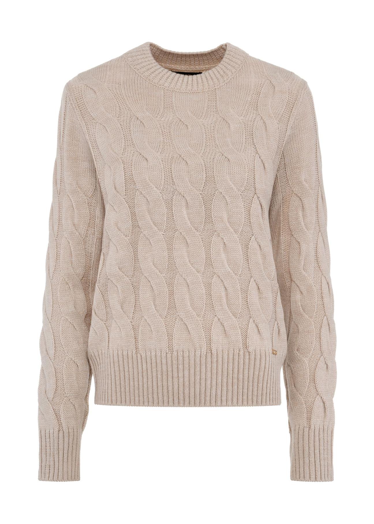 Beige women's sweater with decorative weave SWEDT-0210-81(Z24)-01