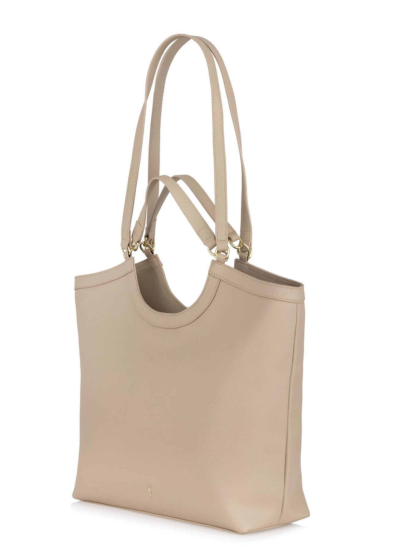 Beige imitation leather shopper bag TOREC-0871-81(W24)-03