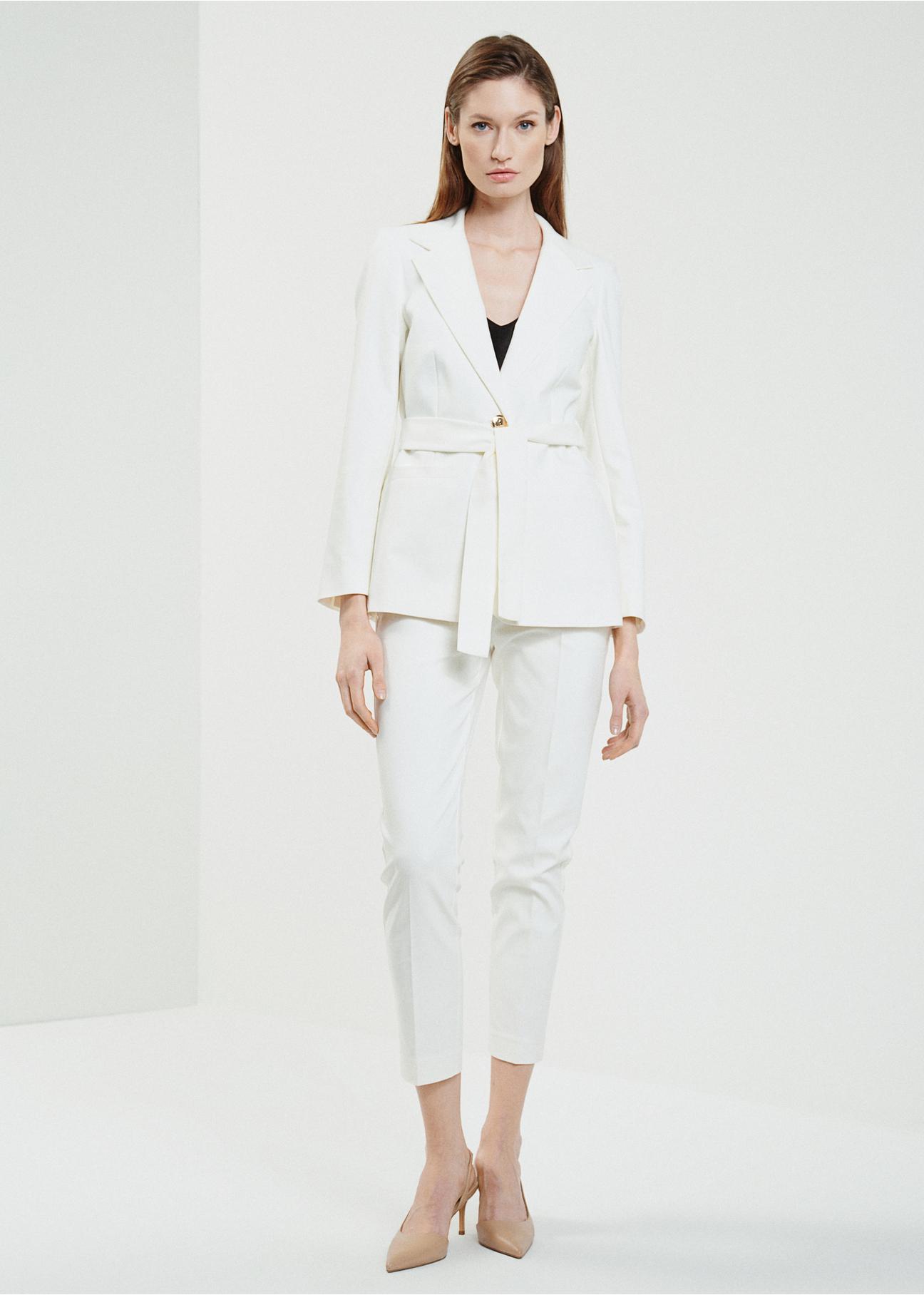 Women's cream blazer with belt ZAKDT-0030-12(W24)-03