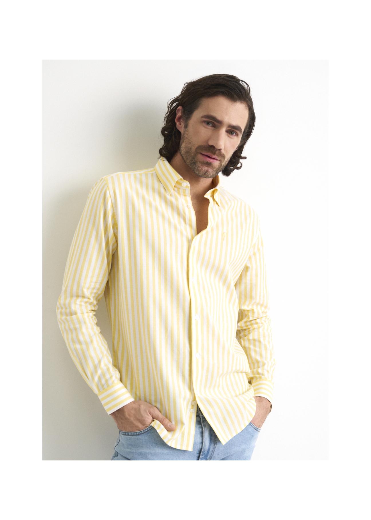 Men's yellow striped shirt KOSMT-0284-21(W23)-01