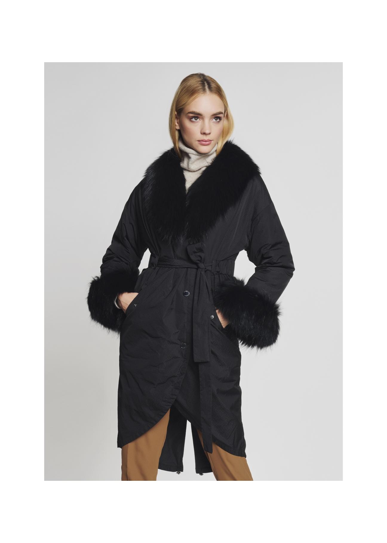 Women's long winter jacket with belt KURDT-0155-99(Z21)-01