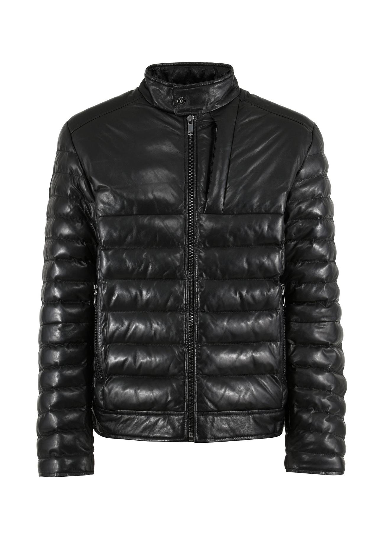 Men's quilted black leather jacket KURMS-0313-5339(Z24)-01