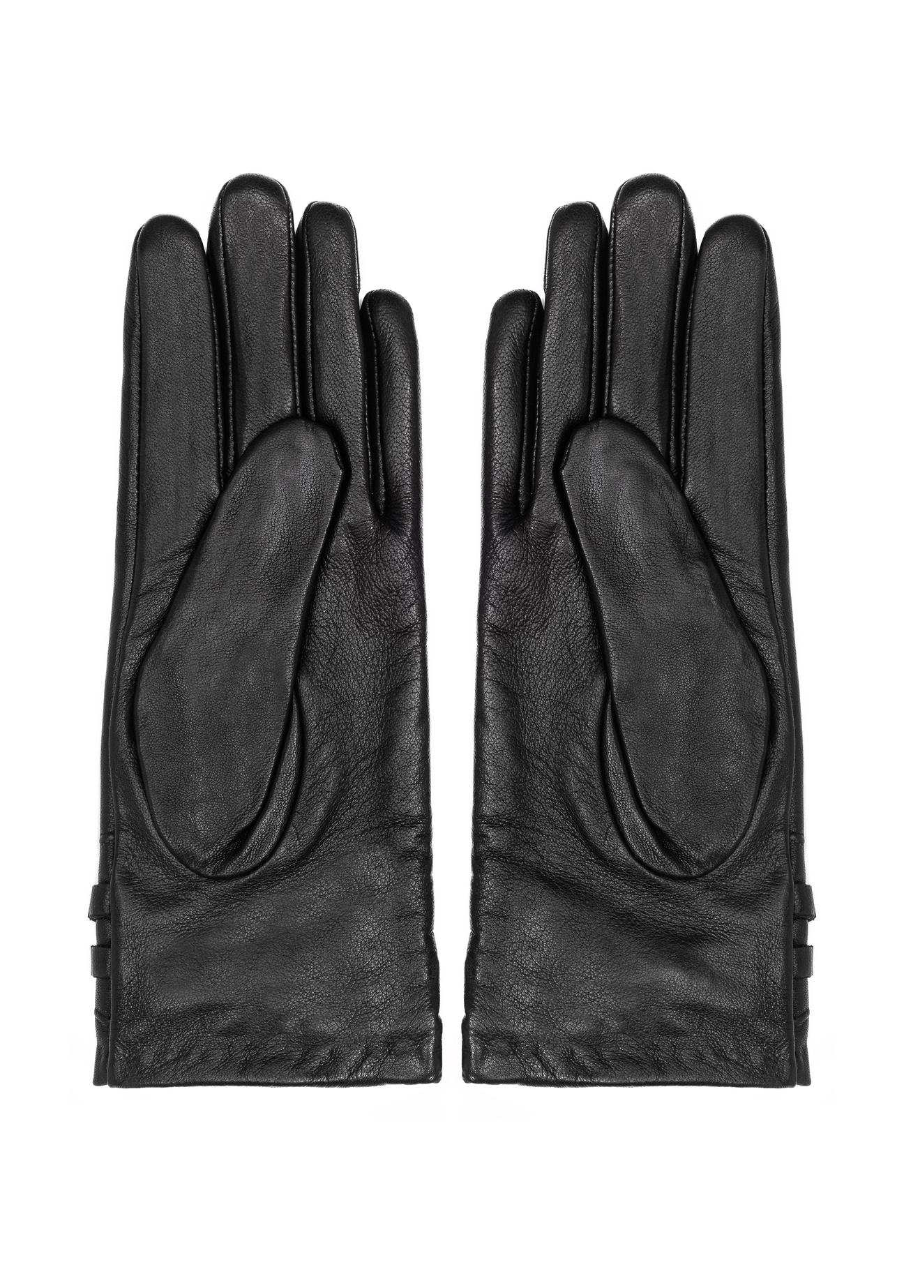 Women's leather gloves with bow REKDS-0025-99(Z24)