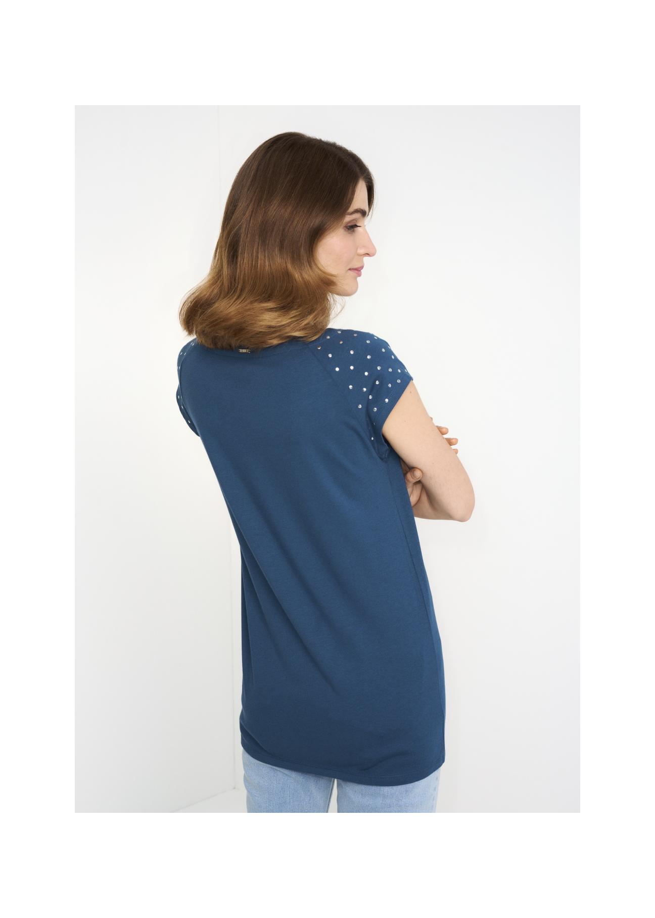 Women's navy blue T-shirt with applique TSHDT-0096-69(W22)-04