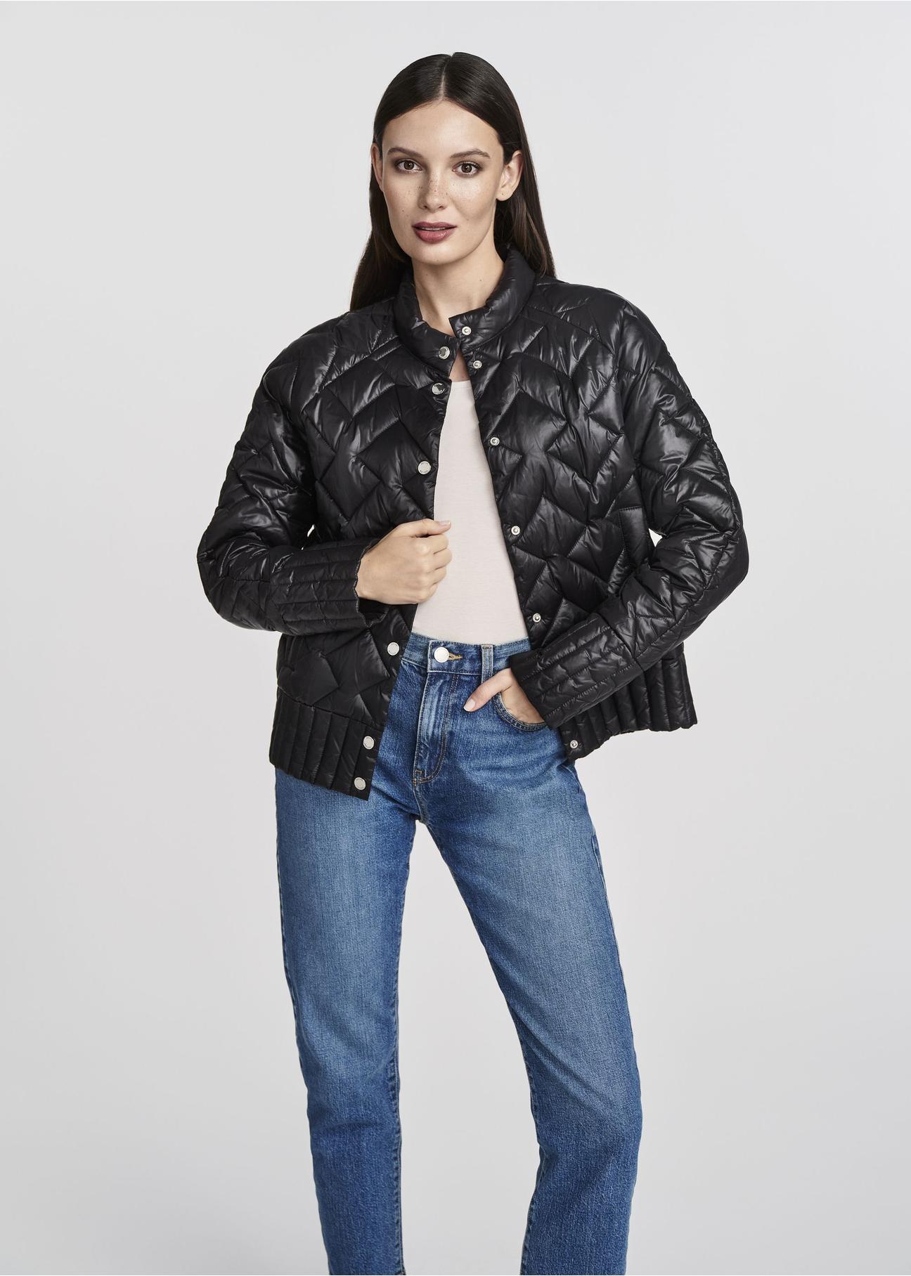 Black quilted transitional jacket for women KURDT-0440B-99(W25)-01