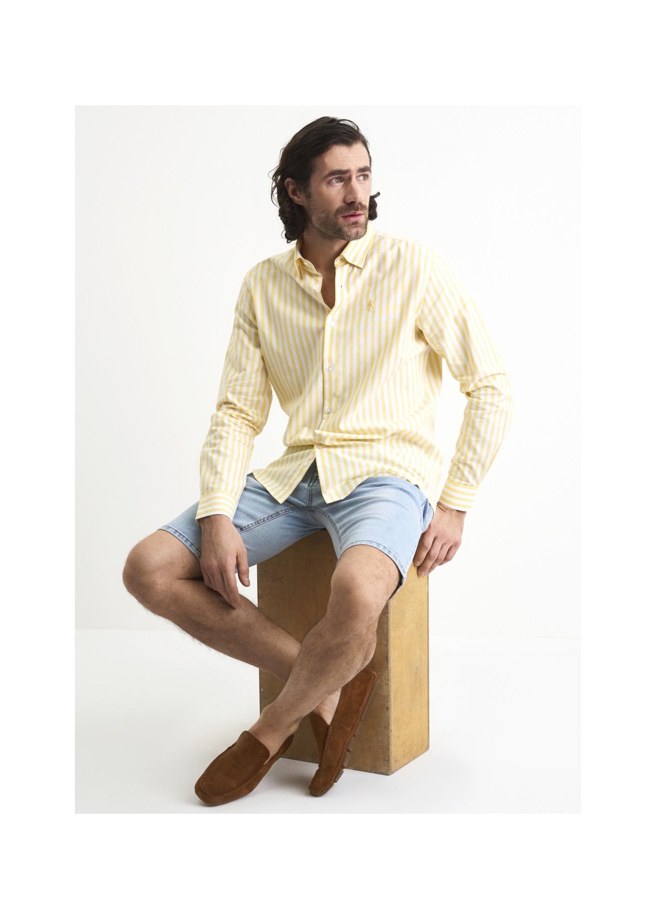 Men's yellow striped shirt KOSMT-0284-21(W23)-02