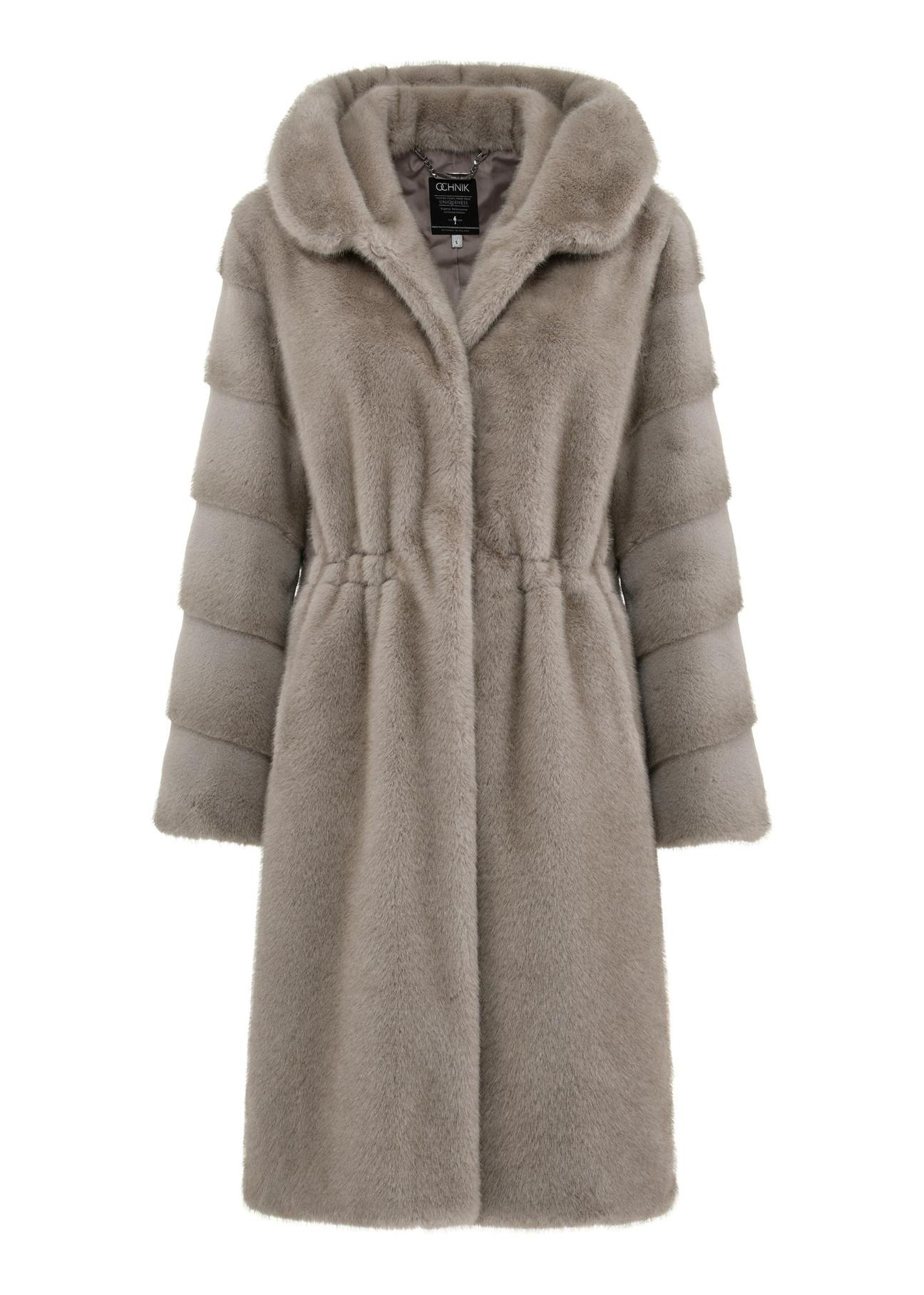 Gray long women's fur coat FUTDP-0052-91(Z24) pic. 6