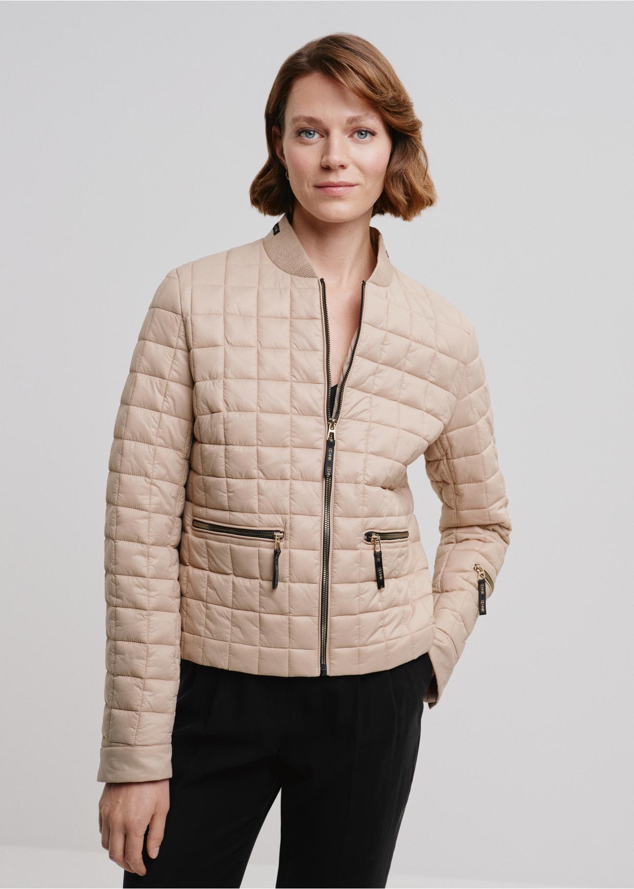 Beige insulated quilted jacket for women KURDT-0505-81(W24)-03