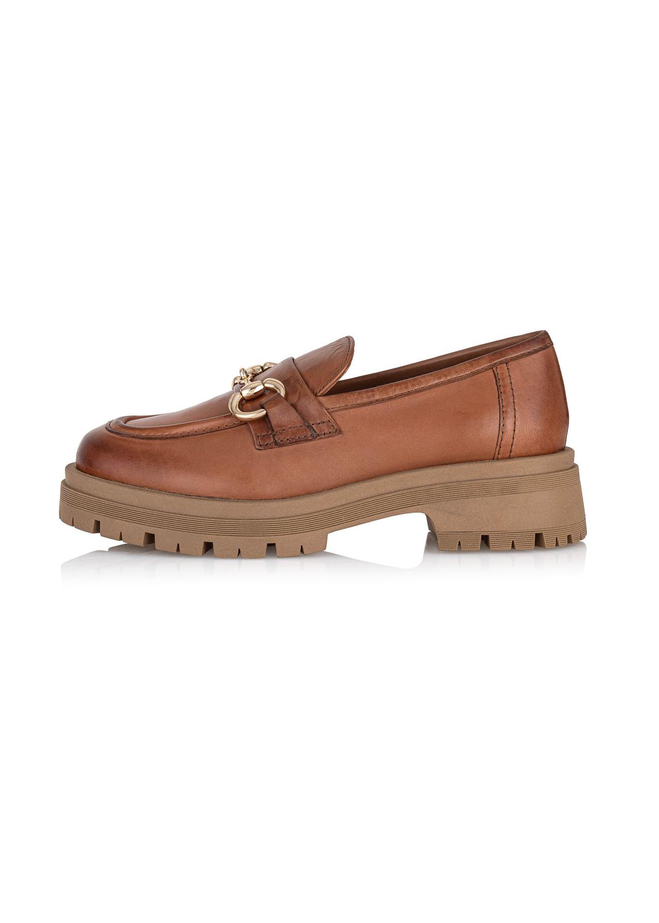 Brown leather women's loafers on the platform BUTYD-1098-87(Z24)-05