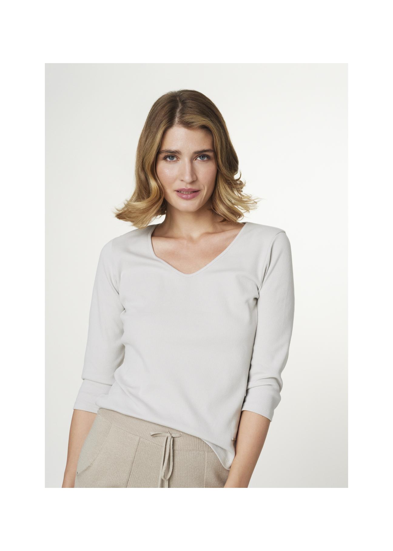 White women's V neck blouse LSLDT-0021-91(Z21)-01