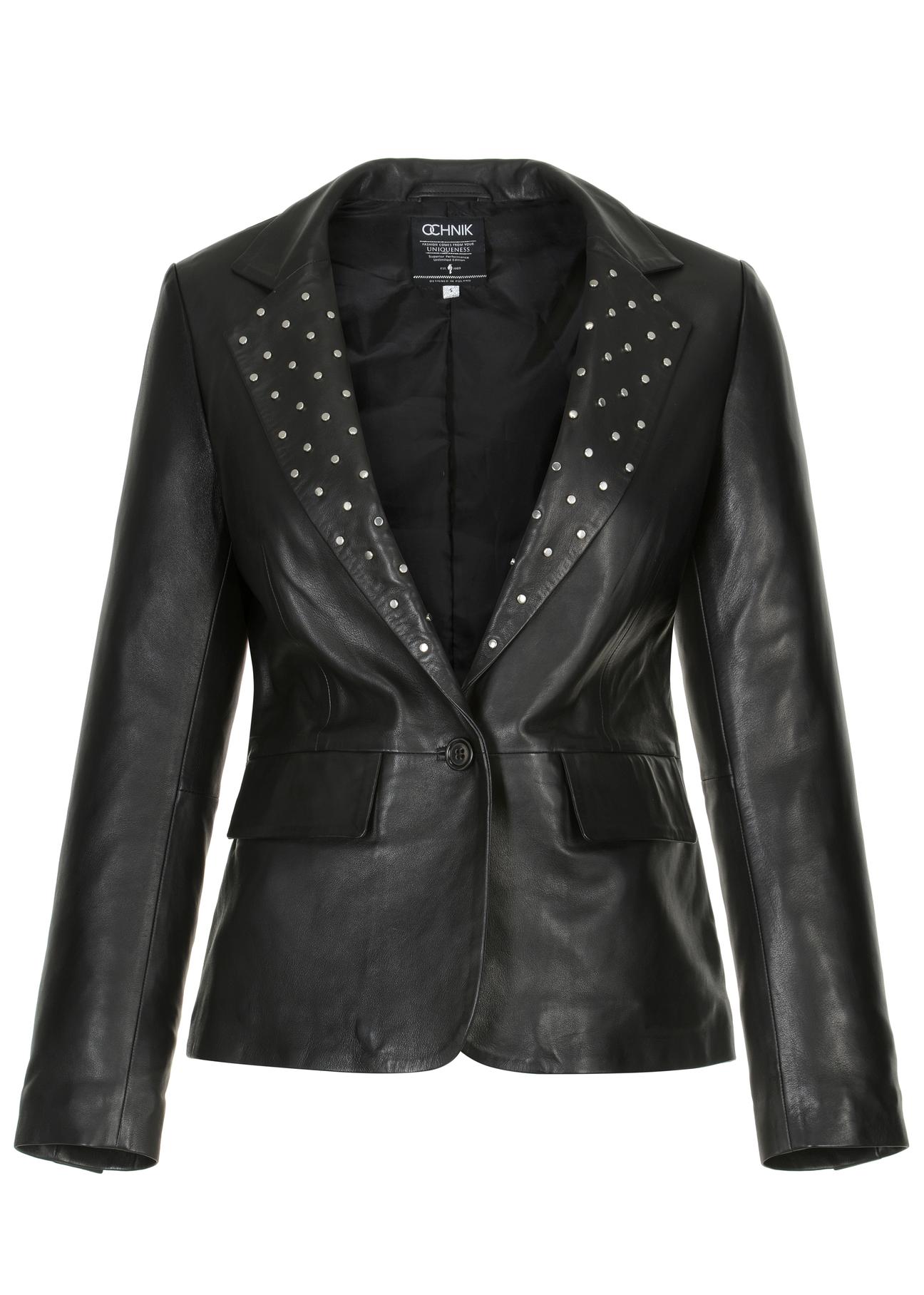 Women's black leather jacket with rivets KURDS-0389-1260(Z22)-04