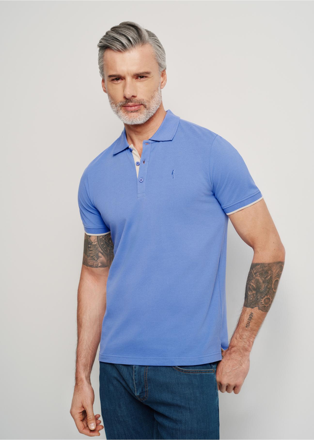 Blue men's polo shirt POLMT-0045A-60(W24)-01