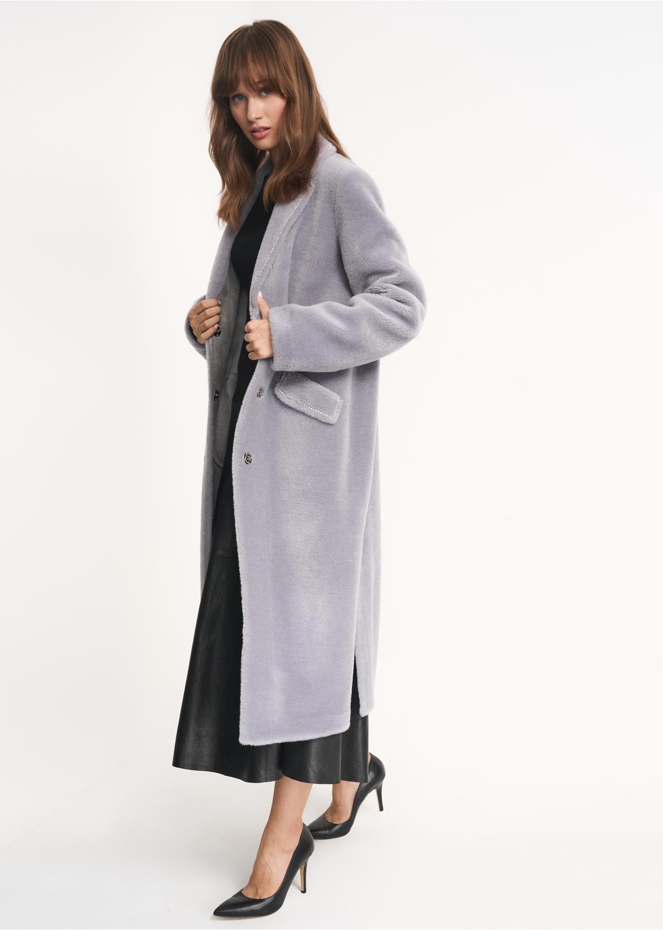 Women's wool coat decorated with crystals FUTDW-0009-91(Z22)-01