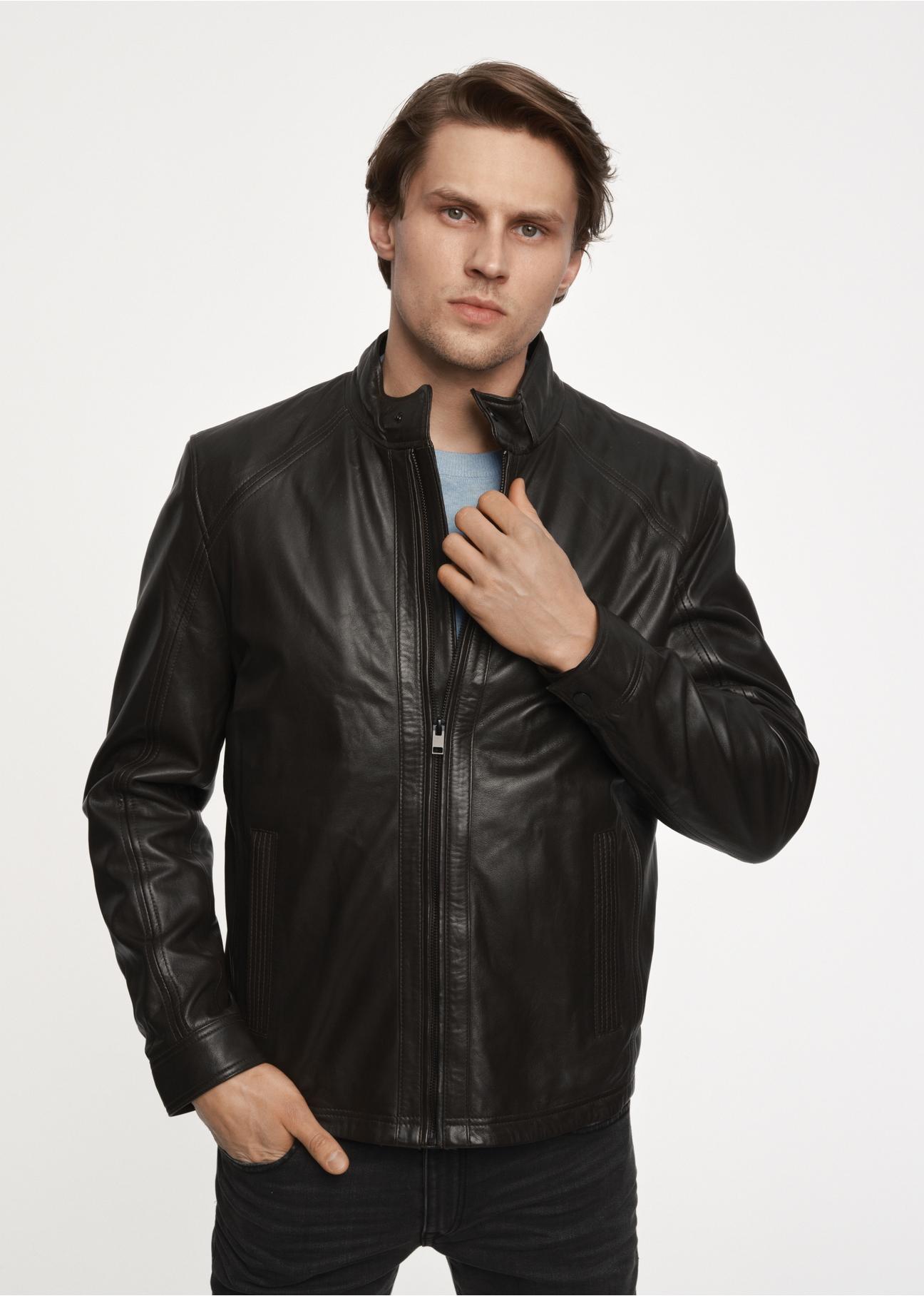 Men's leather jacket with stand-up collar KURMS-0323-2076(Z23)-01