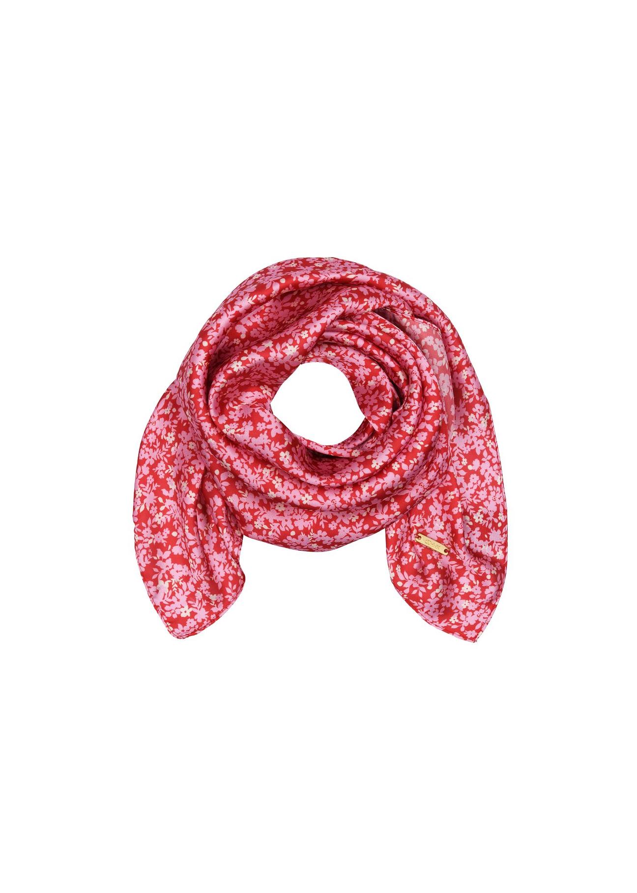 Red women's scarf with floral pattern SZADT-0174-42(W24)-01