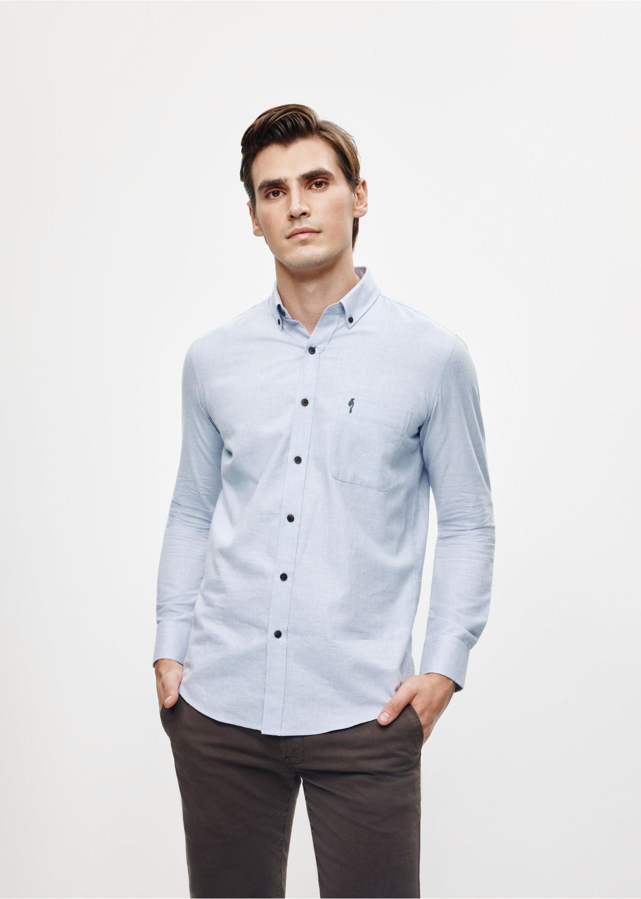 Blue cotton men's shirt KOSMT-0299-62(Z24)