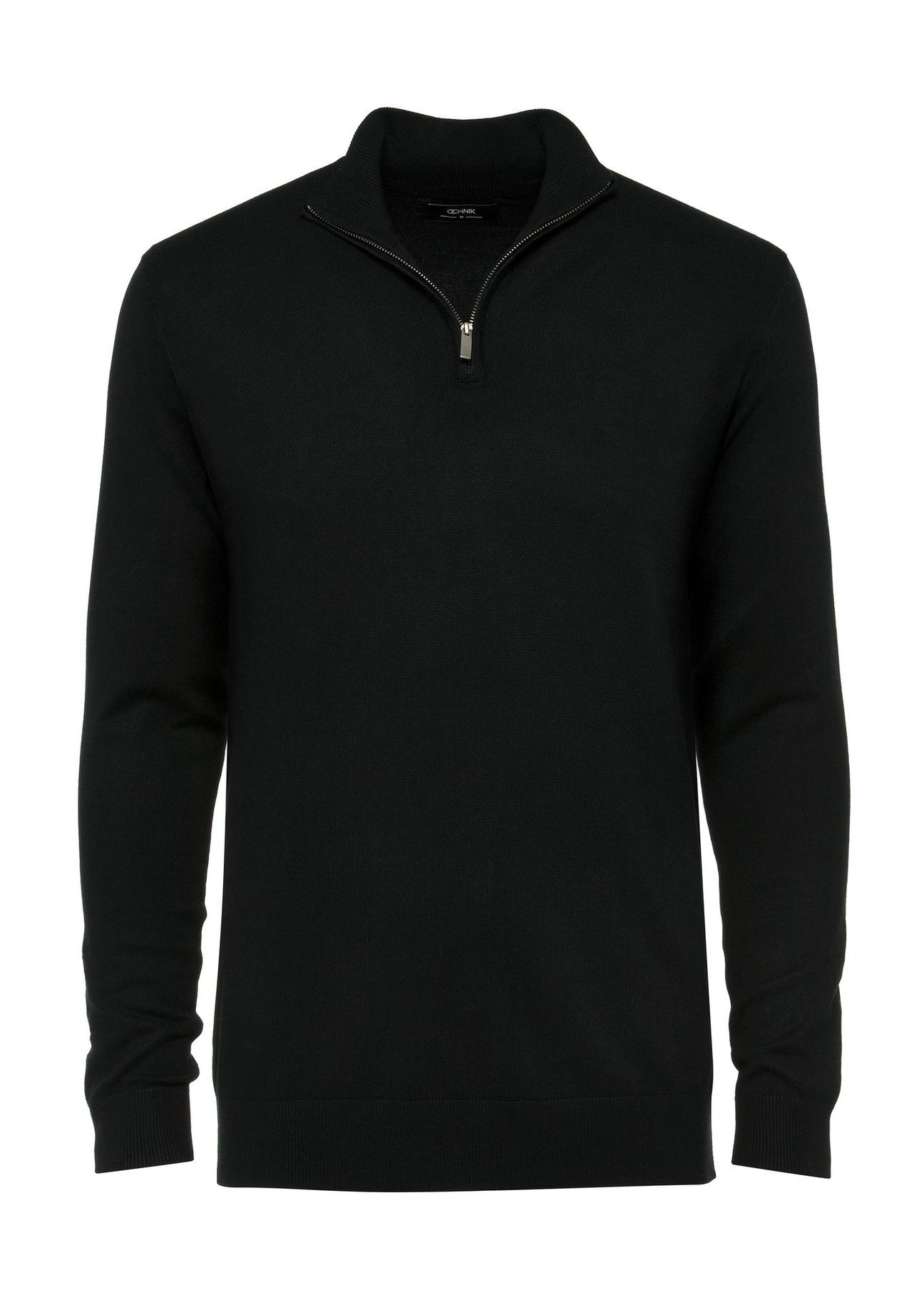 Black men's sweater with a stand-up collar SWEMT-0152-99(Z24)-01