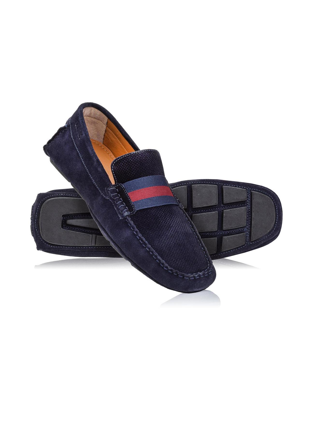 Navy blue leather moccasins for men BUTYM-0428-69(W24)-04