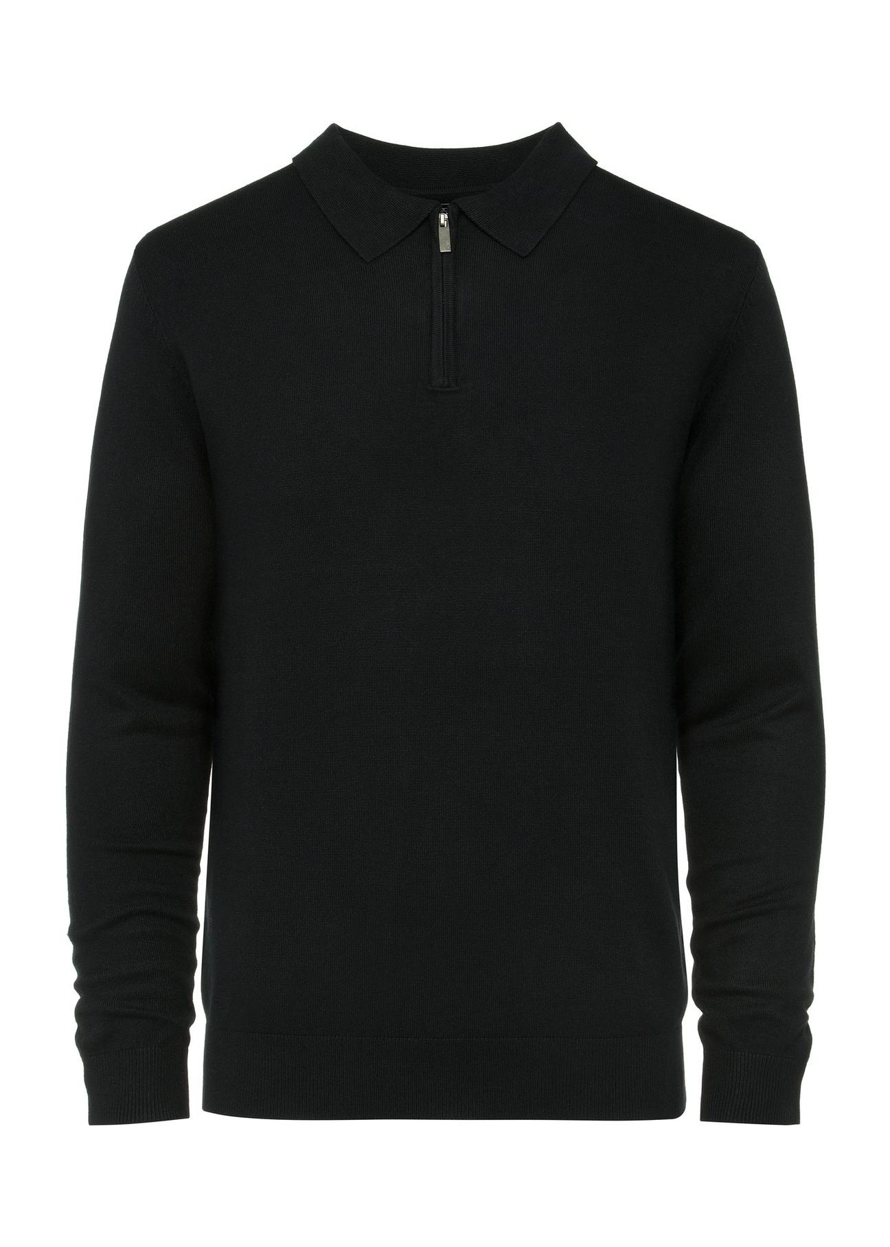 Black men's sweater with collar SWEMT-0151-99(Z24)-01