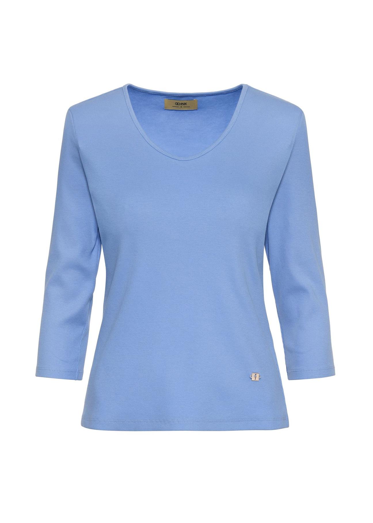 Women's blue V-neck blouse LSLDT-0036-62(Z24)-01