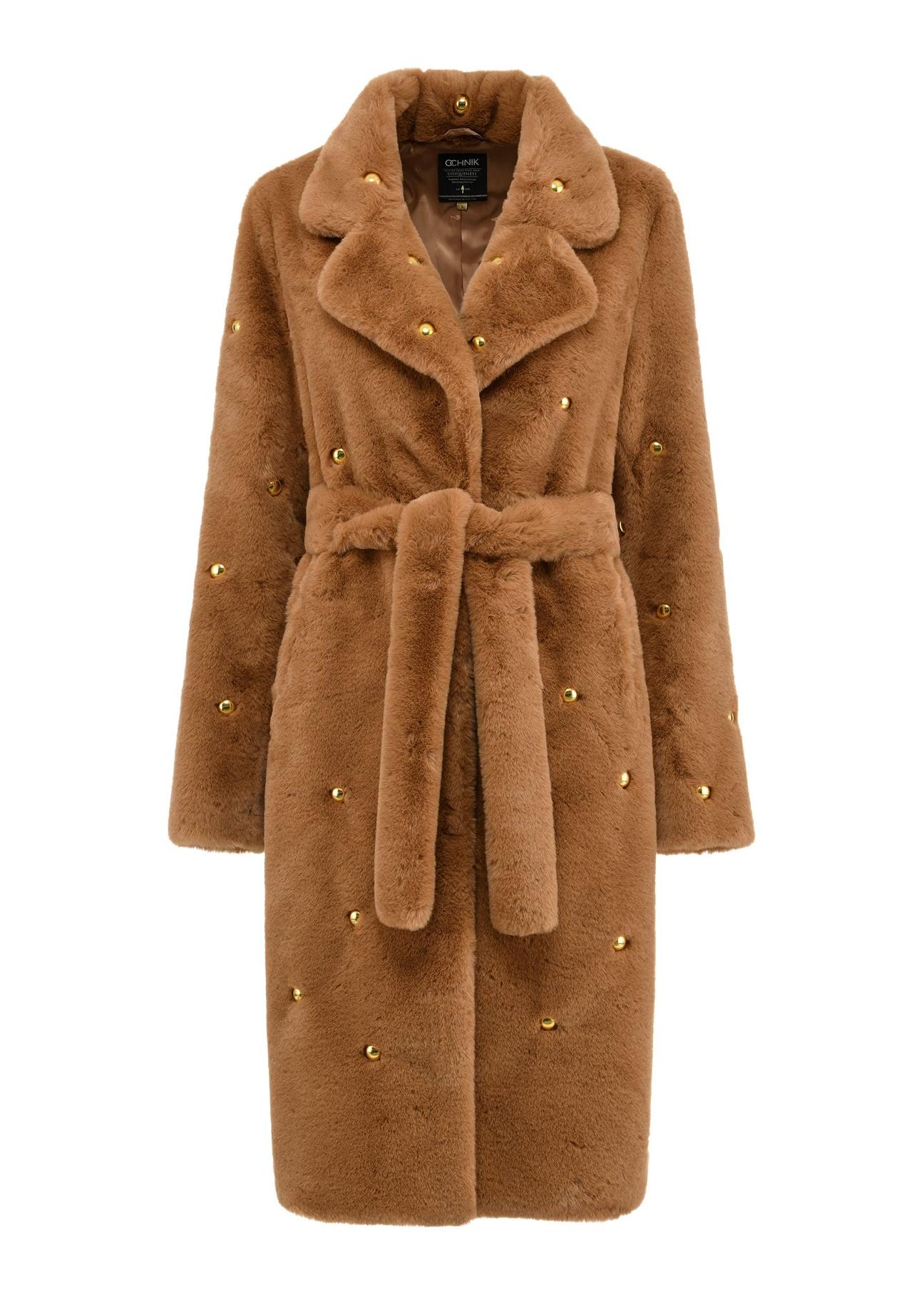 Long women's fur coat in camel color FUTDP-0054-24(Z24)-05