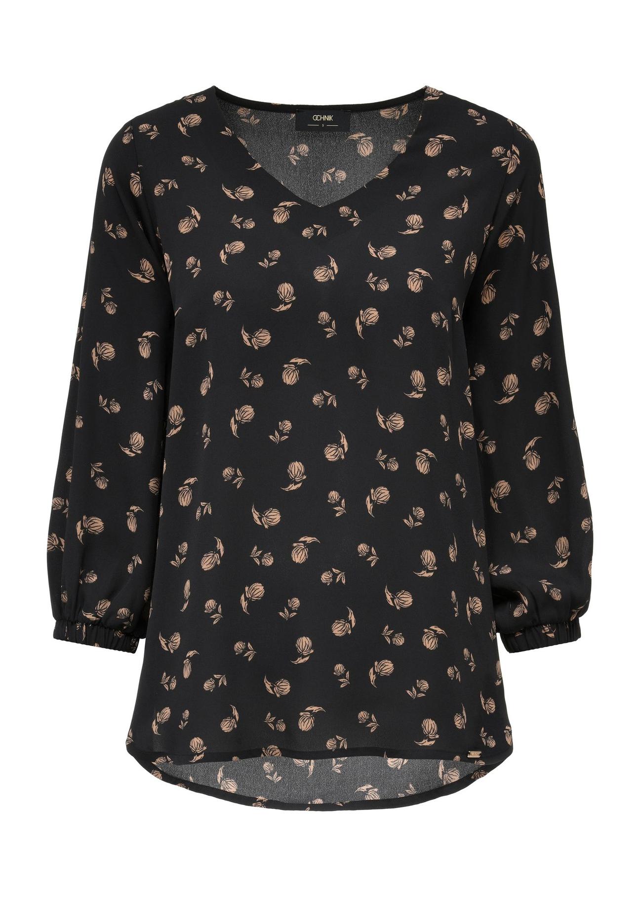 Black women's blouse with a flower motif BLUDT-0184-98(Z24)