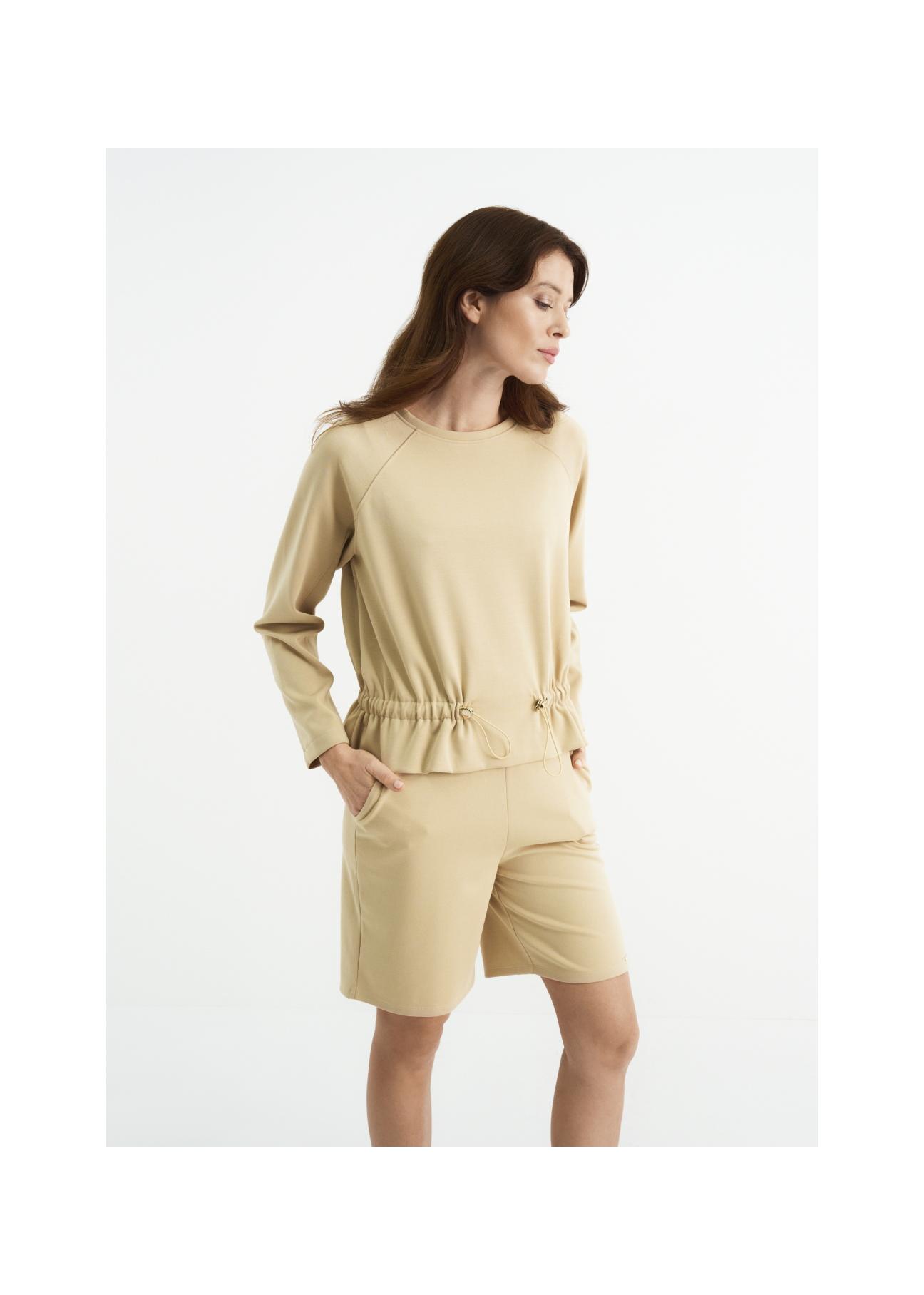 Beige women's ribbed sweatshirt BLZDT-0071-81(W22)-02