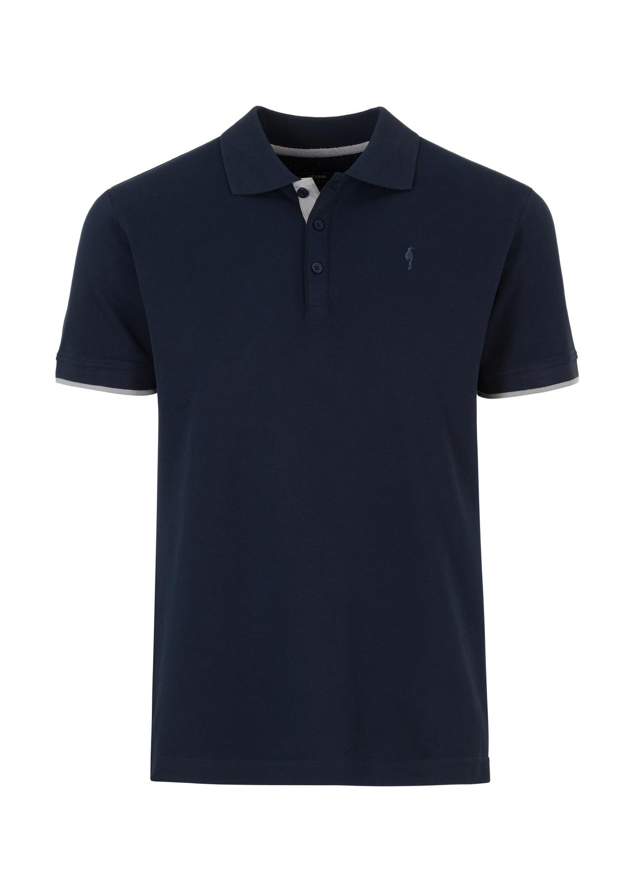 Navy blue men's polo shirt with logo POLMT-0045A-69(W24)-04