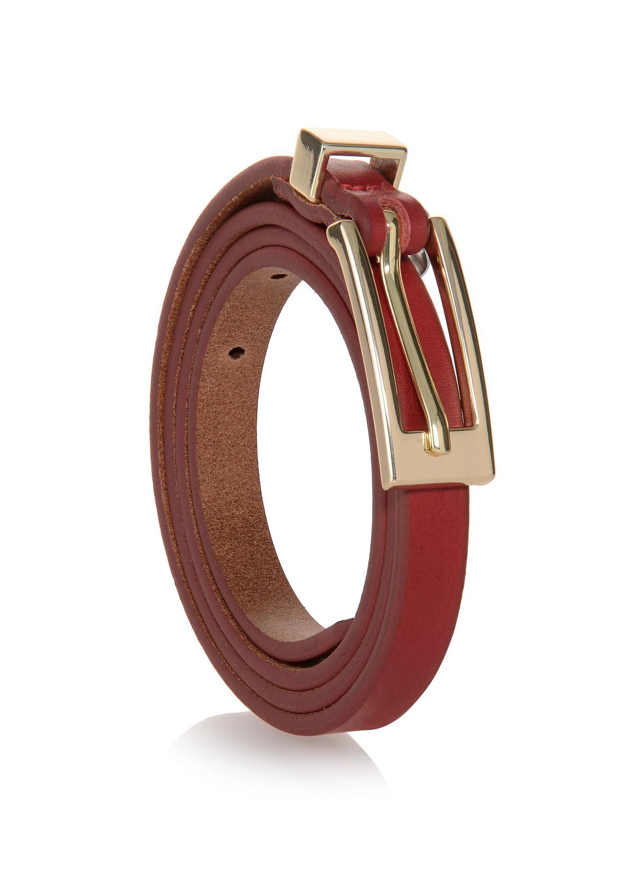 Thin red leather women's belt PASDS-0270-42(W23)-02