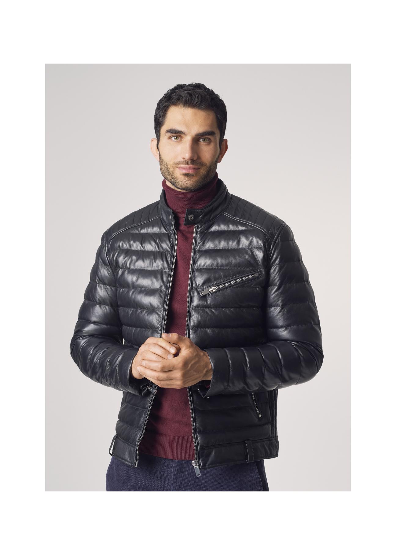 Men's quilted leather down jacket KURMS-0249-5480(Z24)-01