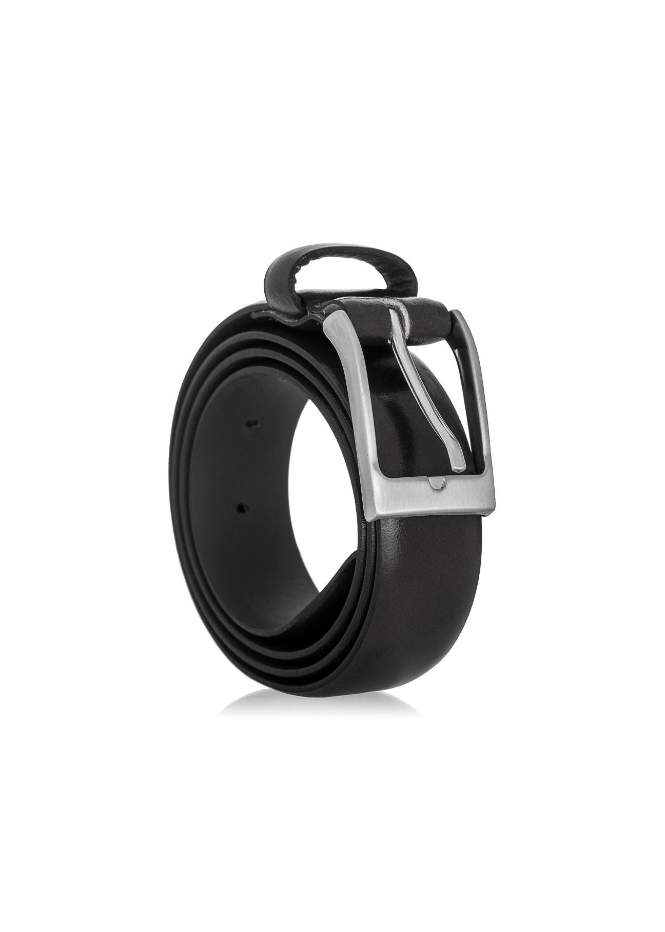 Black leather men's belt PASMS-0162A-99(W23)-02