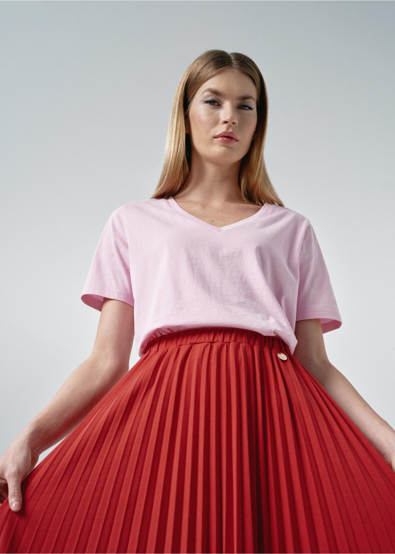 Long red pleated skirt SPCDT-0089-42(W24)-01