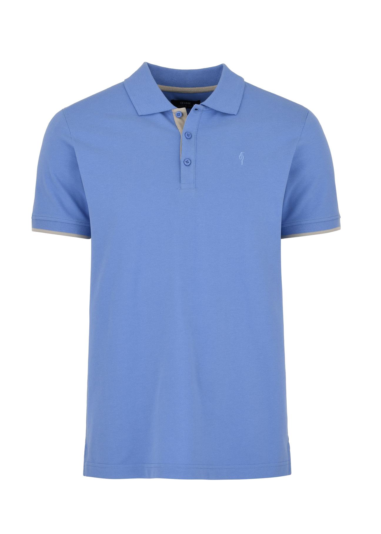 Blue men's polo shirt POLMT-0045A-60(W24)-03