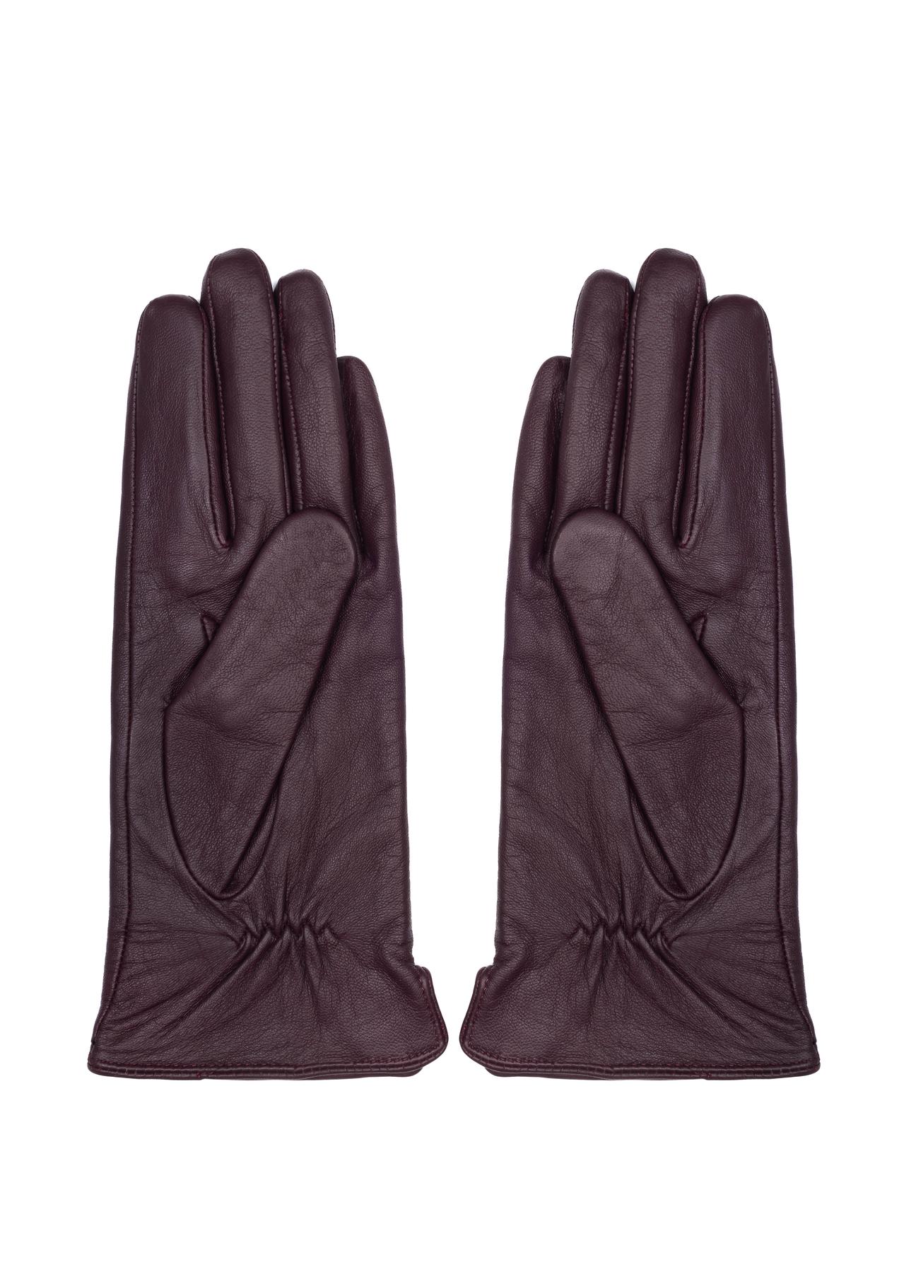 Women's burgundy leather gloves REKDS-0001-49(Z24)