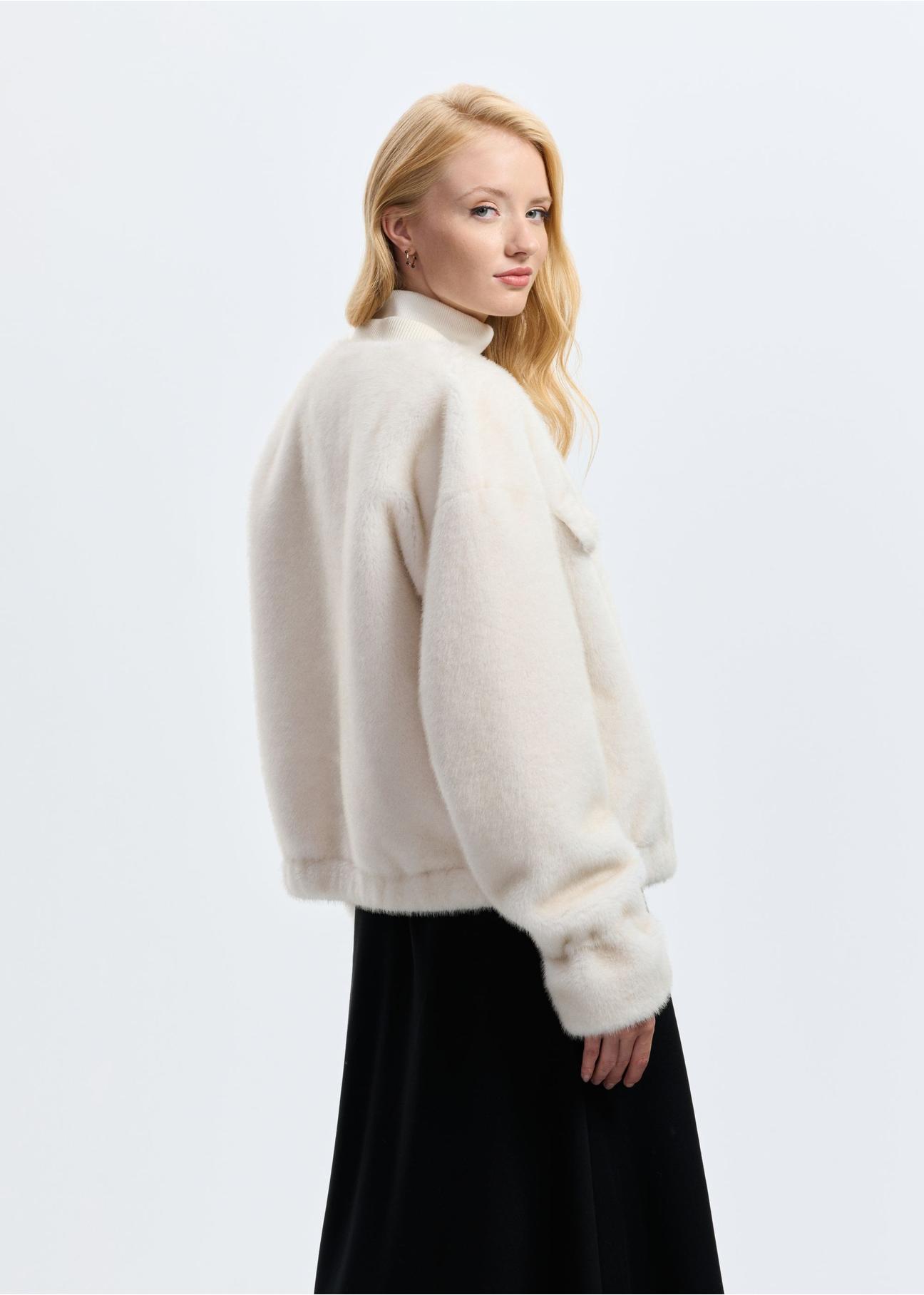 Cream women's fur coat FUTDP-0055-12(Z24)