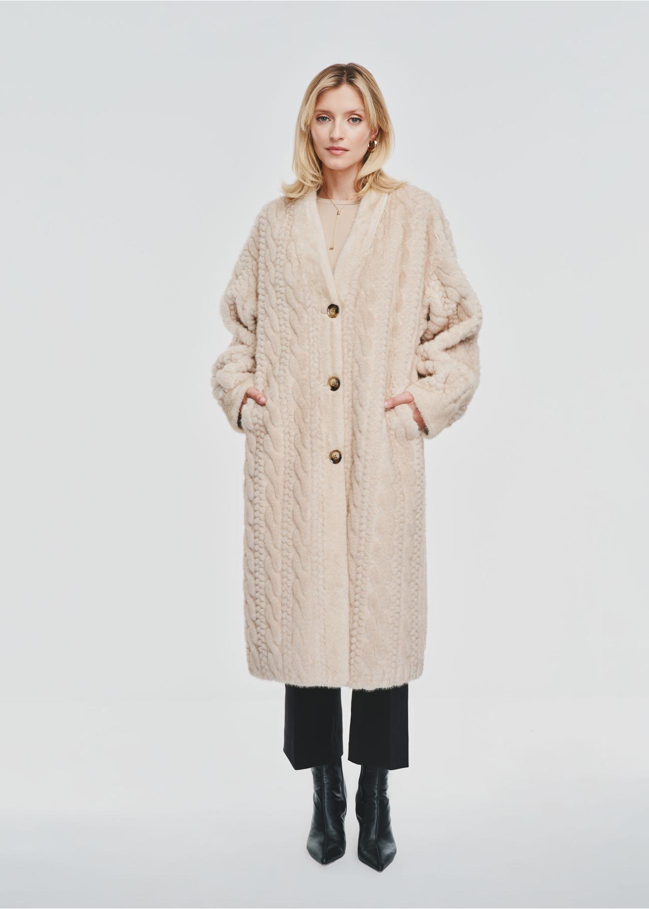 Long women's fur coat in beige color FUTDP-0044-81(Z24) pic. 3