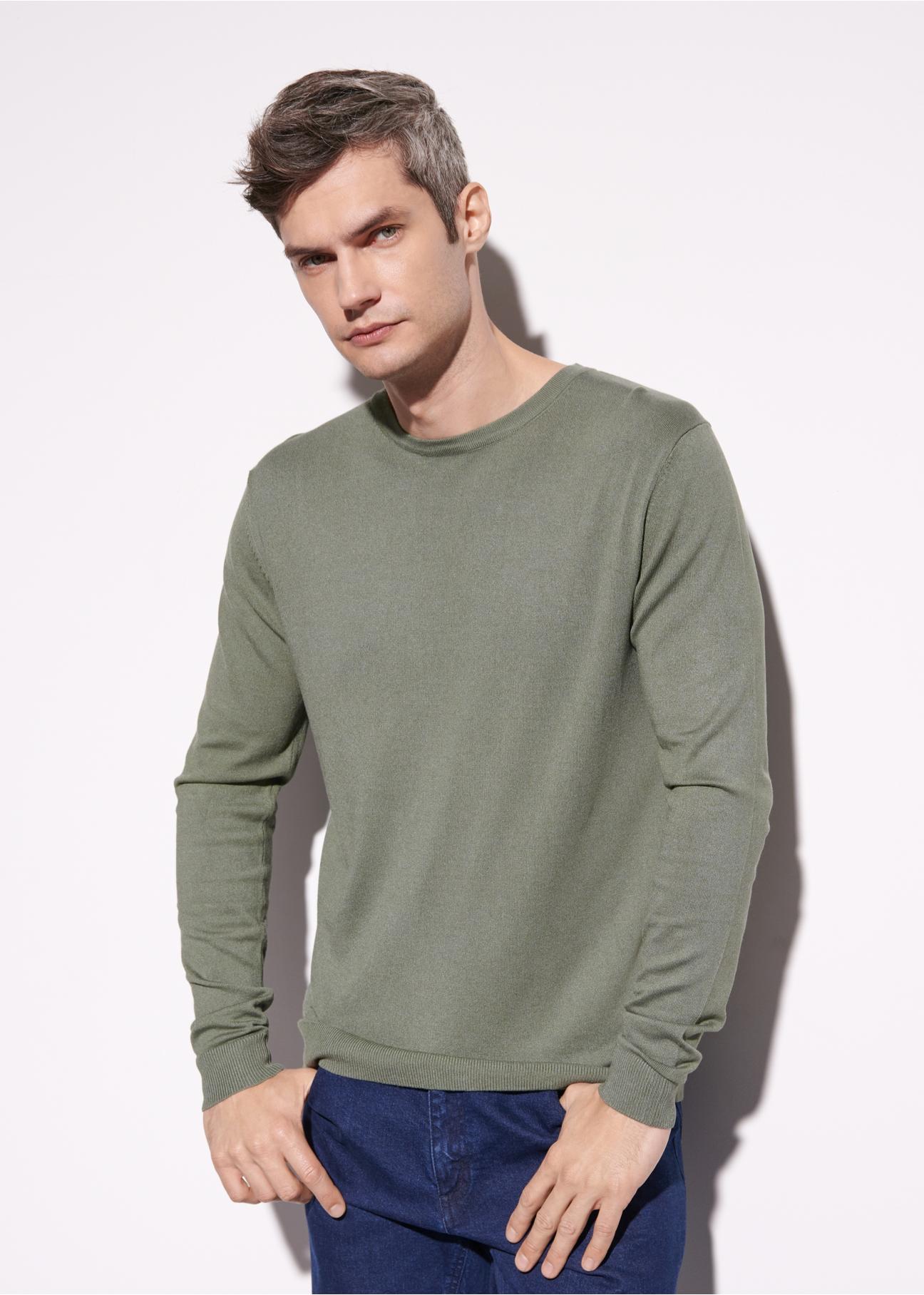 Green men's sweater SWEMT-0127-51(W23)-01