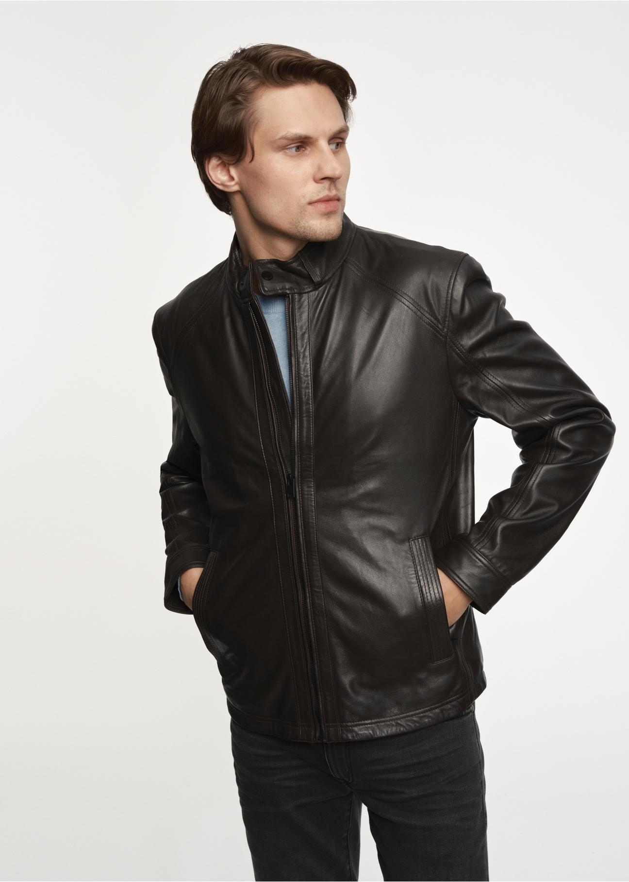 Men's leather jacket with stand-up collar KURMS-0323-2076(Z23)-02