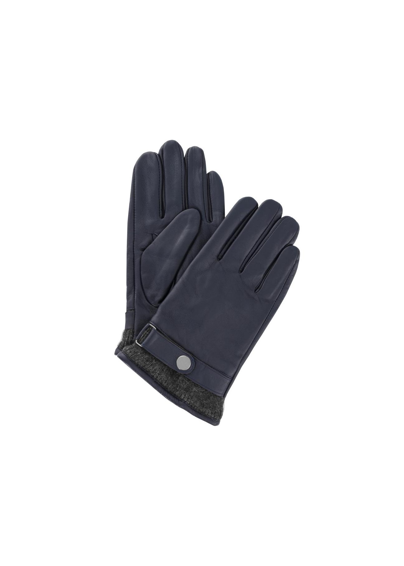 Men's navy blue leather gloves REKMS-0005-69(Z24)-01