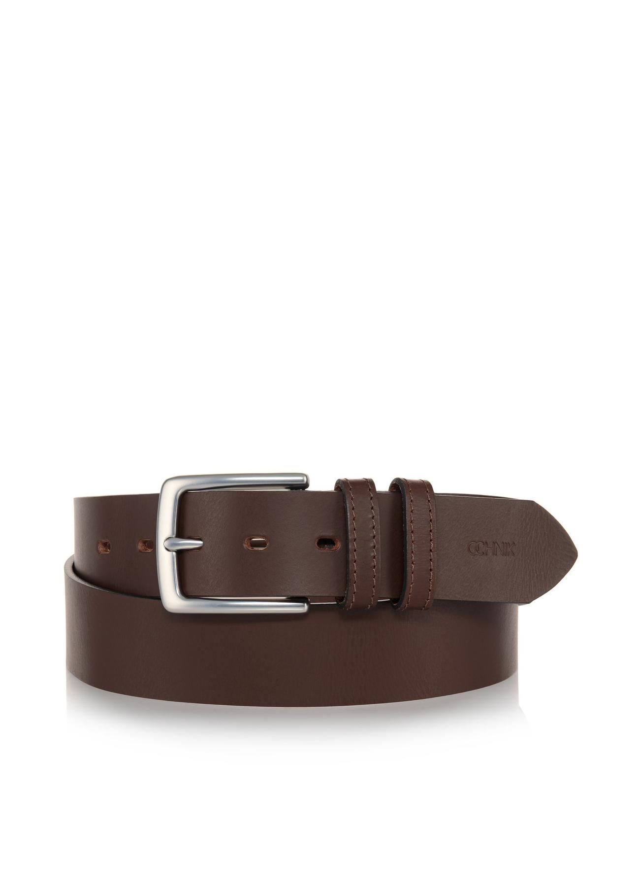 Brown leather men's belt PASMS-0214-89(W23)-01