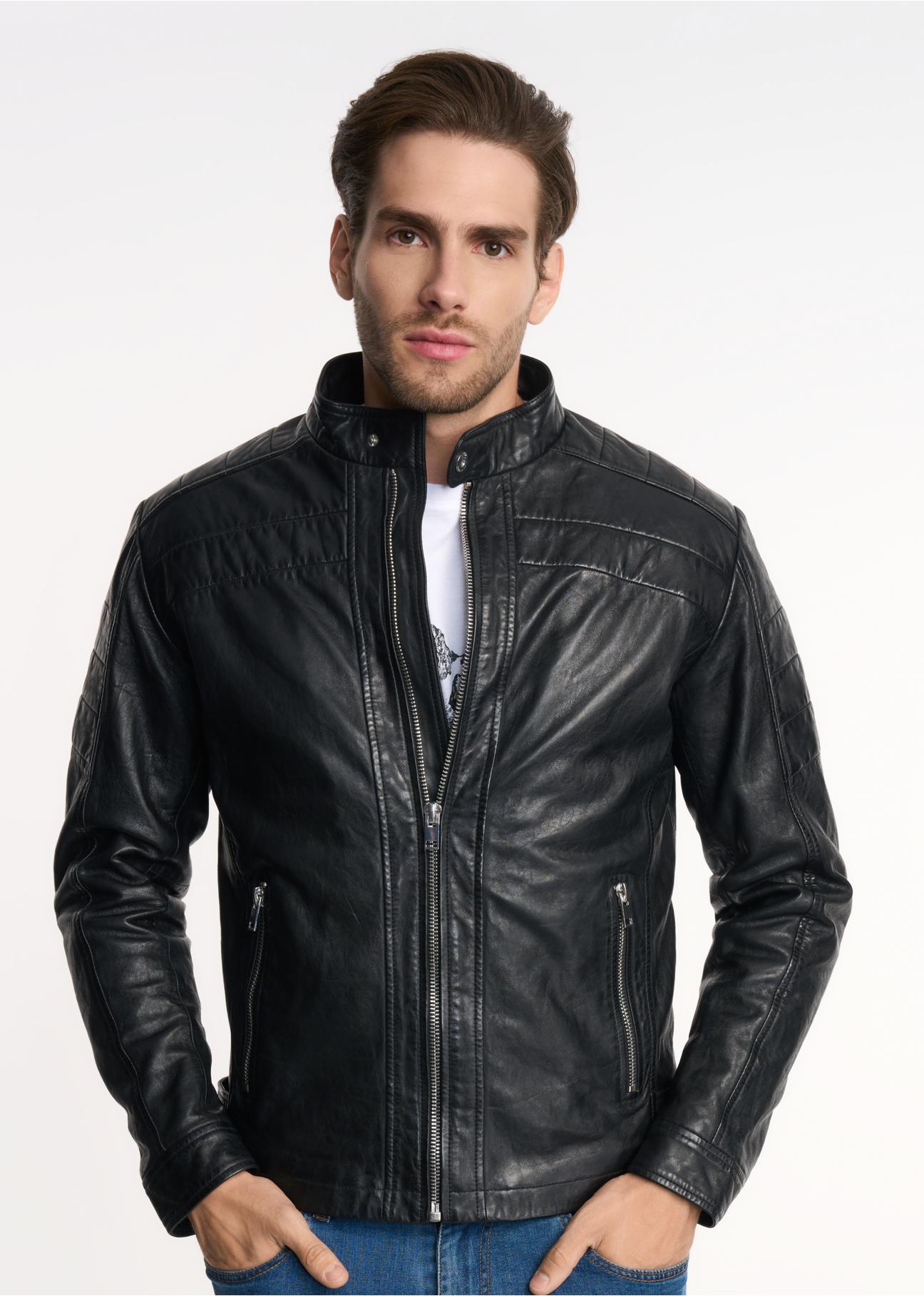 Men's insulated leather jacket KURMS-0275-5471(Z22)-01