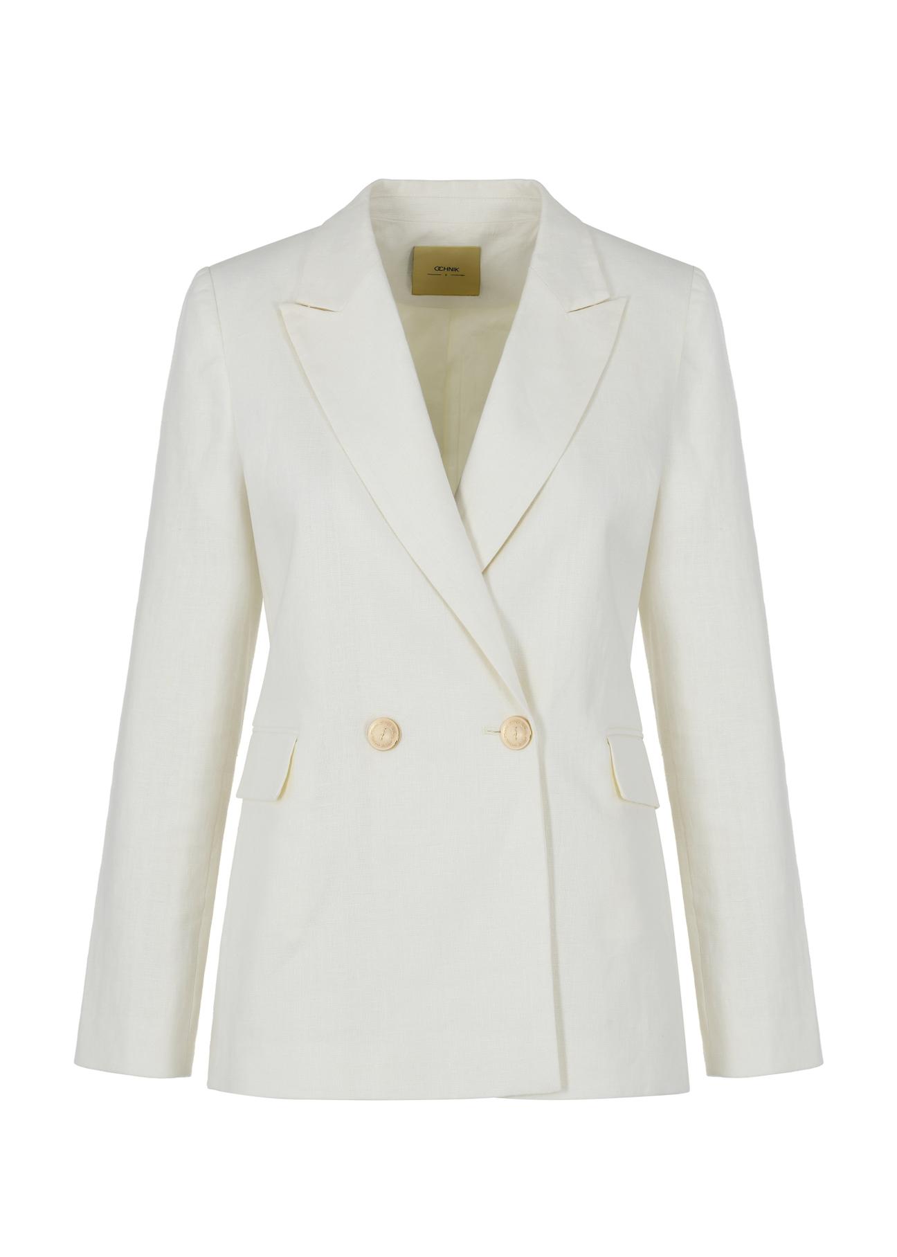 Women's cream linen jacket ZAKDT-0032-12(W24)-06