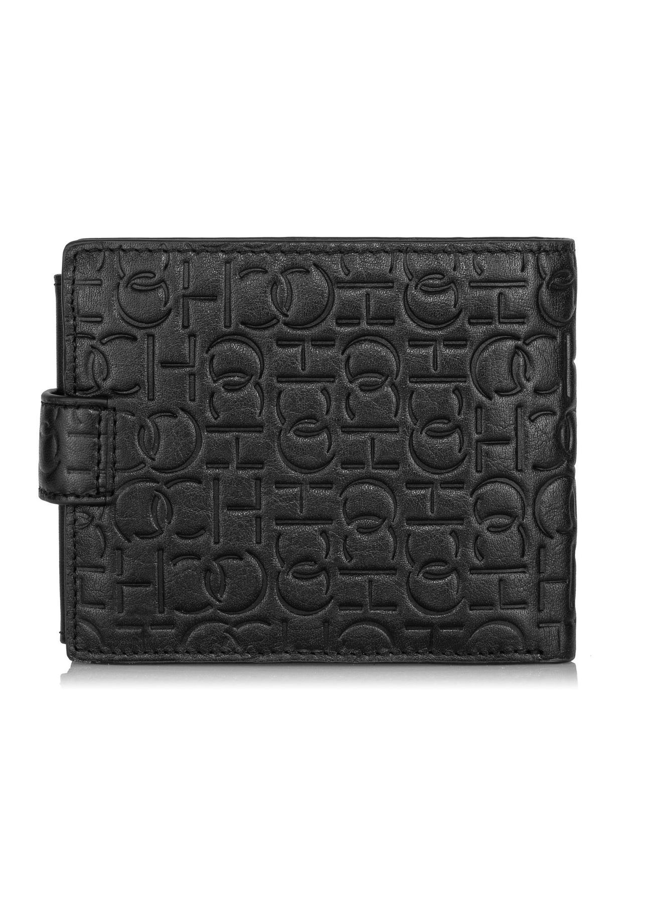 Men's black leather wallet with monogram PORMS-0601-98(Z23)-03